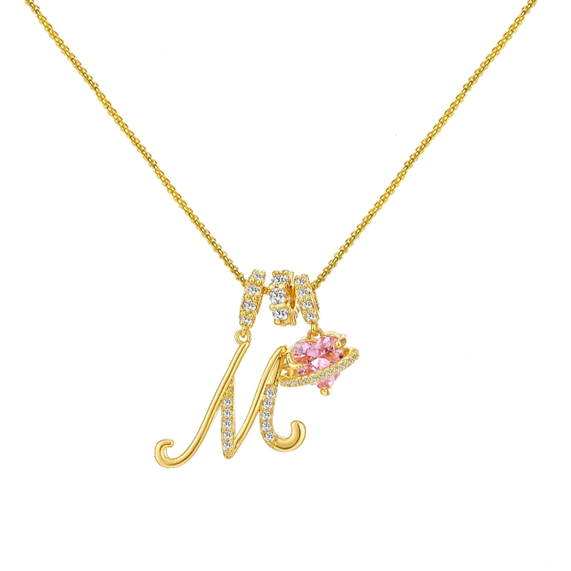 “Shining Love”  18K Gold Initial Heart Pendant Necklace-Free shipping