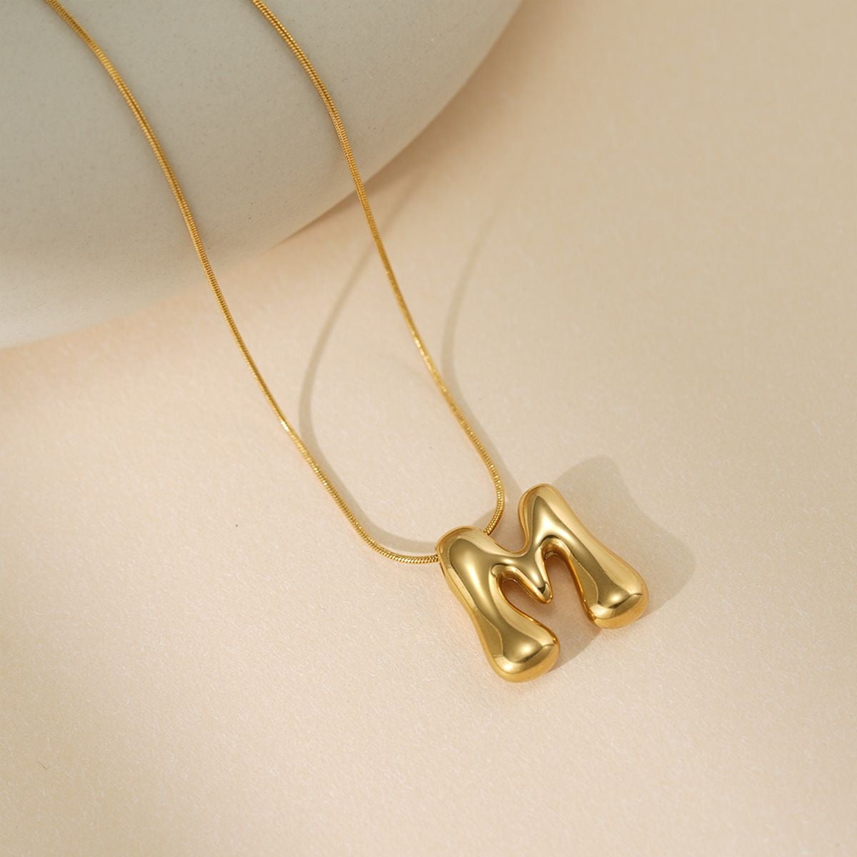 A-Z Bubble Letter Necklace 18K Gold Letter Pendant