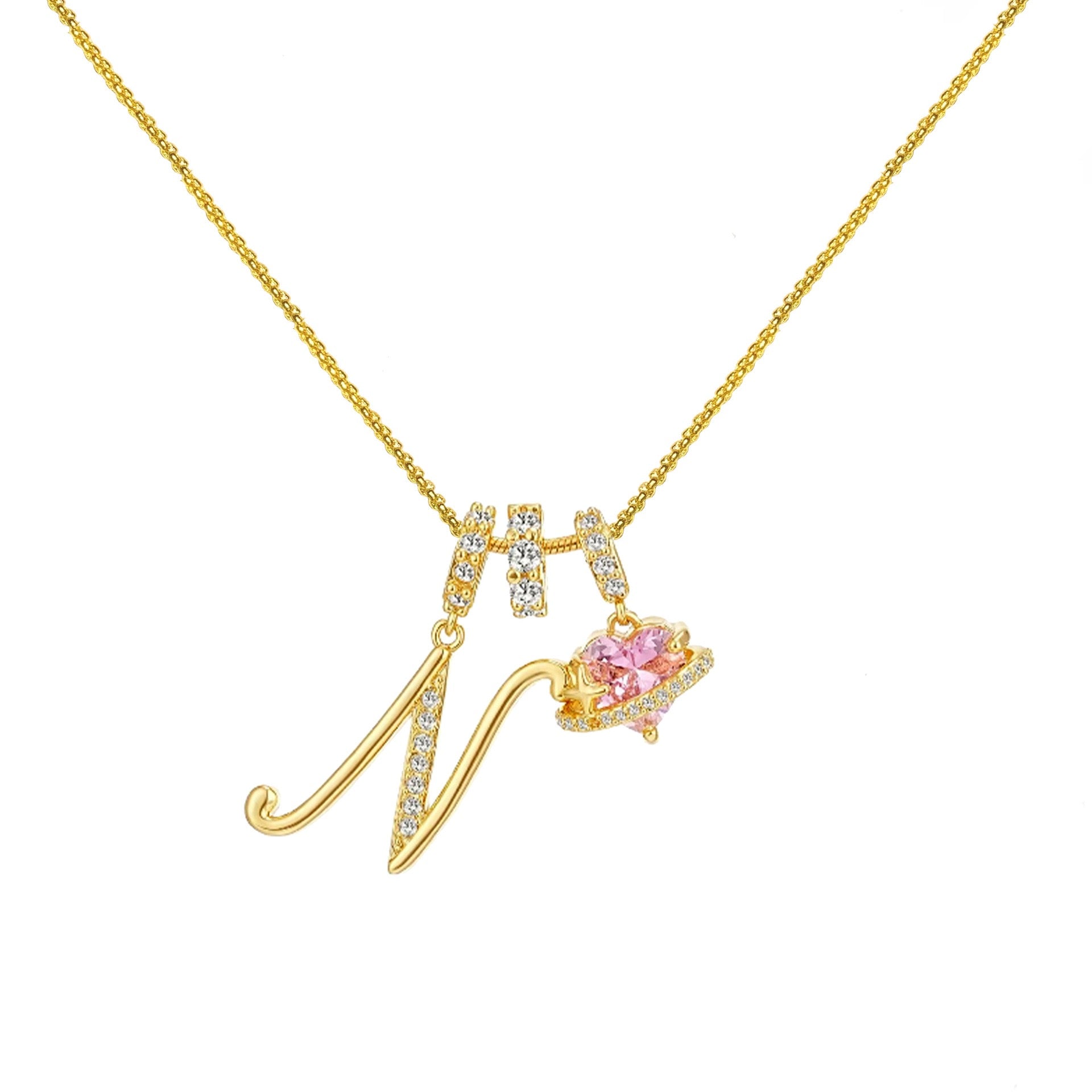 “Shining Love”  18K Gold Initial Heart Pendant Necklace-Free shipping