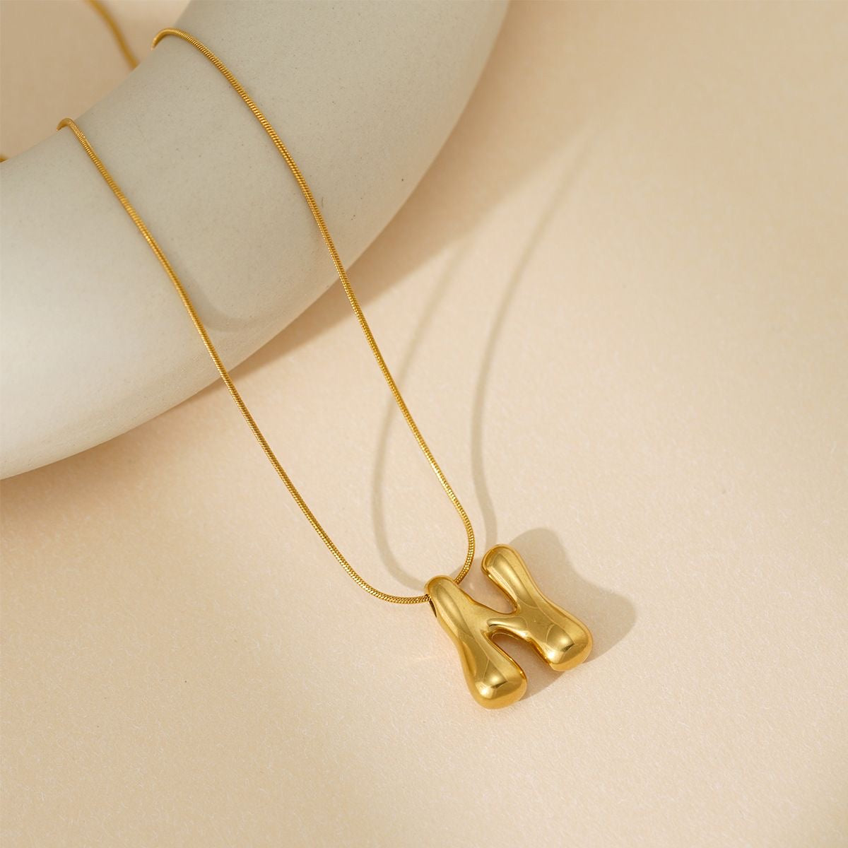 A-Z Bubble Letter Necklace 18K Gold Letter Pendant