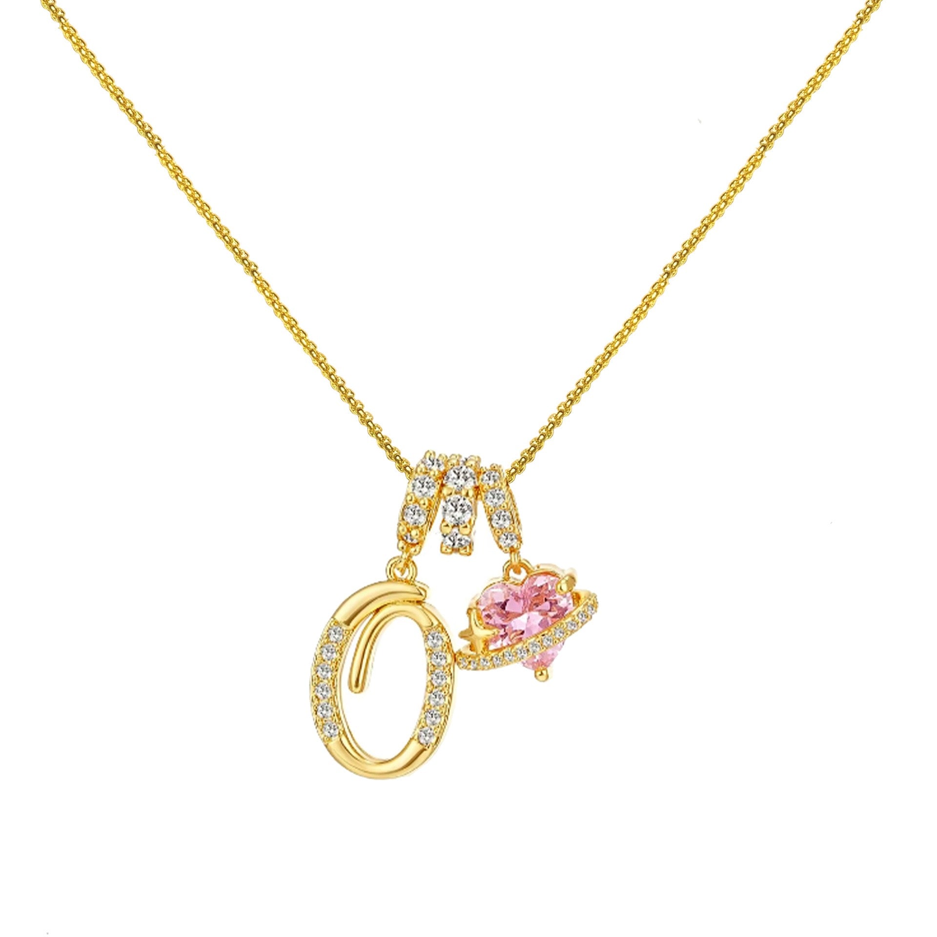 “Shining Love”  18K Gold Initial Heart Pendant Necklace-Free shipping