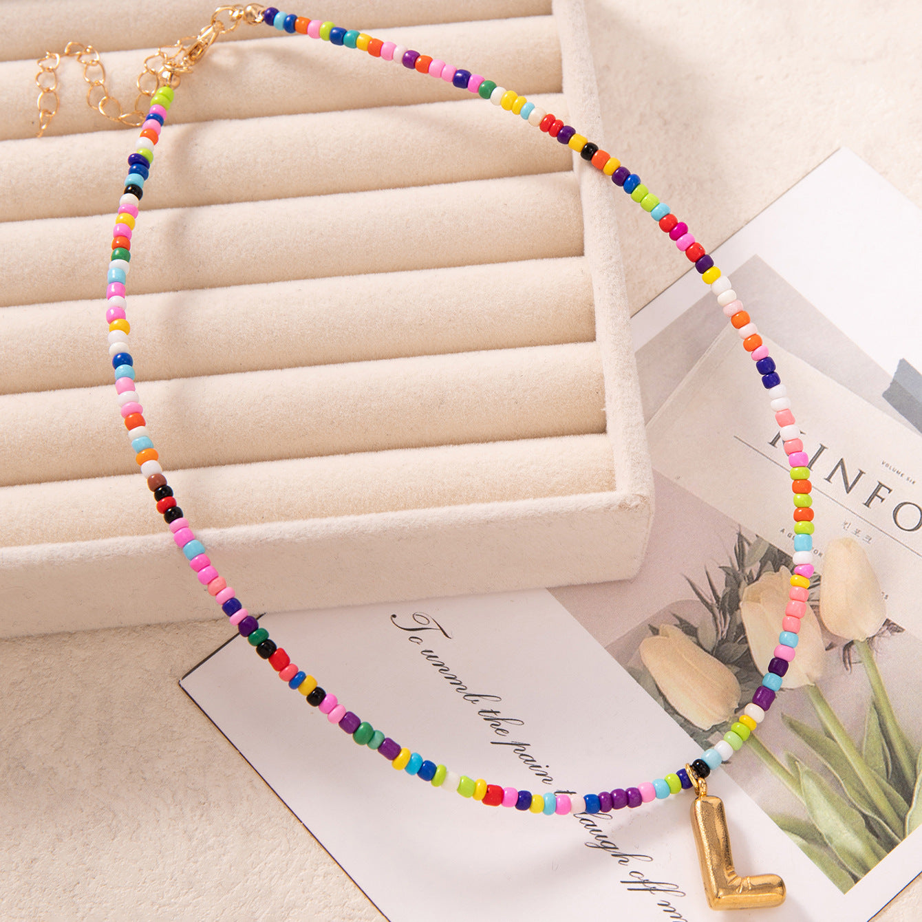 💚💛Buy 1 Get 1 Free-Colorful Bead Initial Necklace🩵❤️（Free shipping）