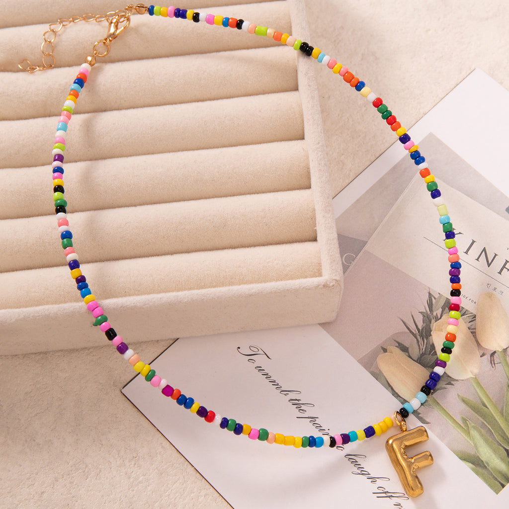 💚💛Buy 1 Get 1 Free-Colorful Bead Initial Necklace🩵❤️（Free shipping）