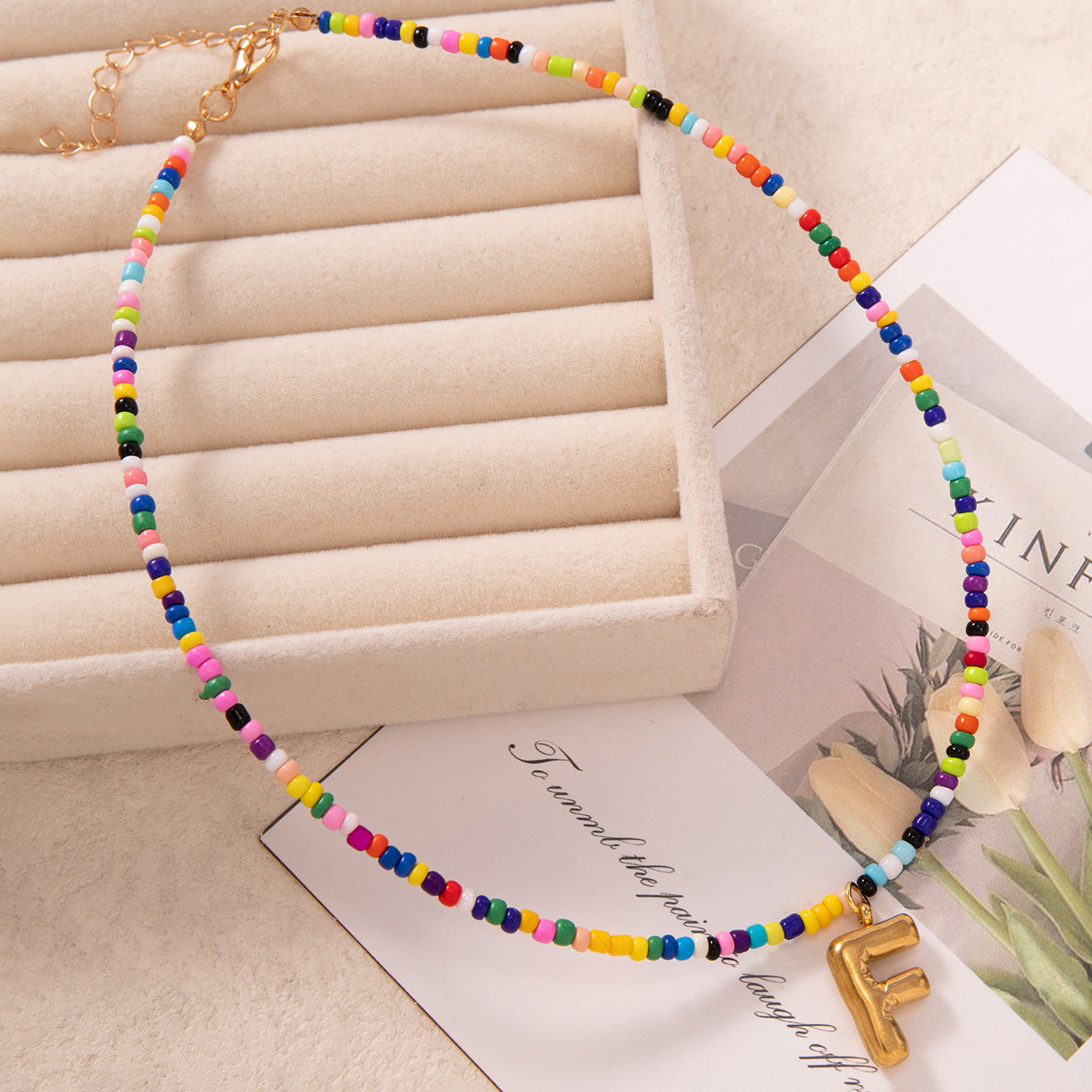 💚💛Buy 1 Get 1 Free-Colorful Bead Initial Necklace🩵❤️（Free shipping）