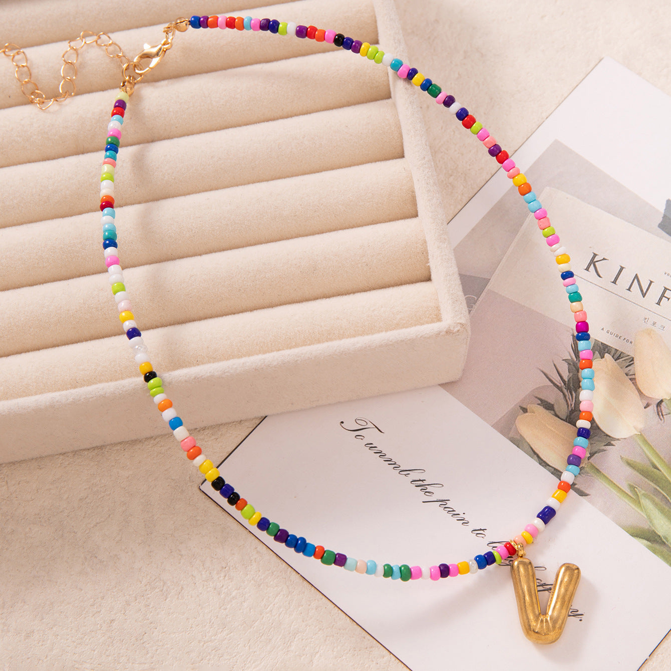 💚💛Buy 1 Get 1 Free-Colorful Bead Initial Necklace🩵❤️（Free shipping）