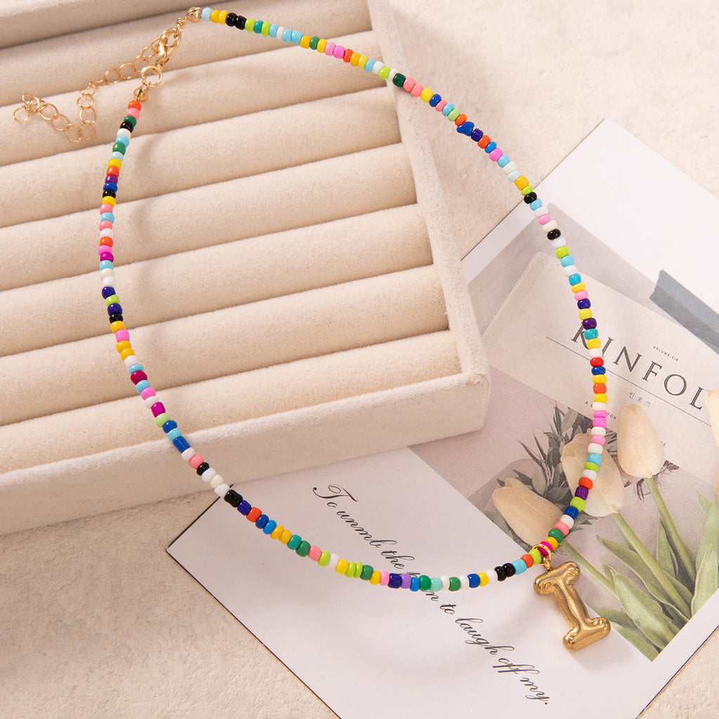 💚💛Buy 1 Get 1 Free-Colorful Bead Initial Necklace🩵❤️（Free shipping）