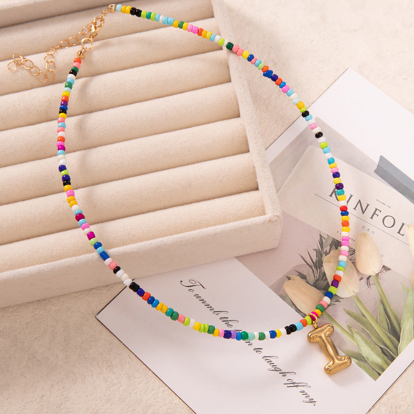 💚💛Buy 1 Get 1 Free-Colorful Bead Initial Necklace🩵❤️（Free shipping）