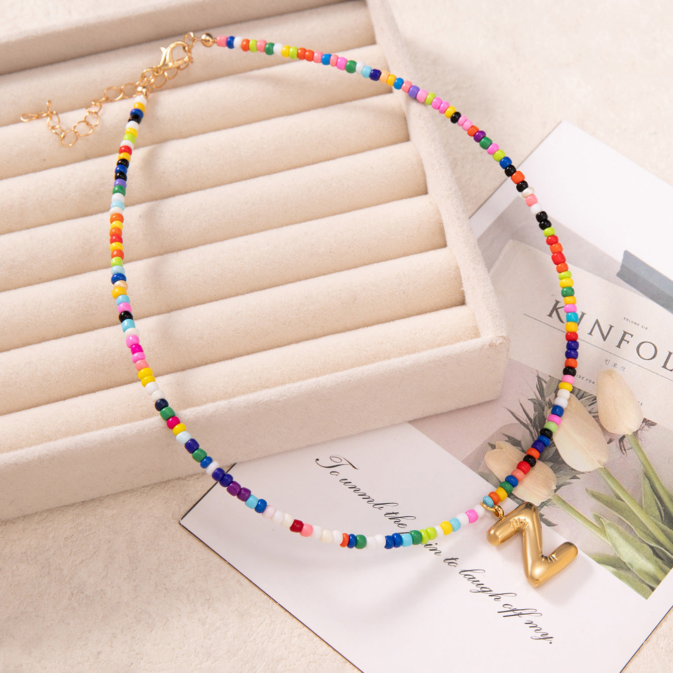 💚💛Buy 1 Get 1 Free-Colorful Bead Initial Necklace🩵❤️（Free shipping）