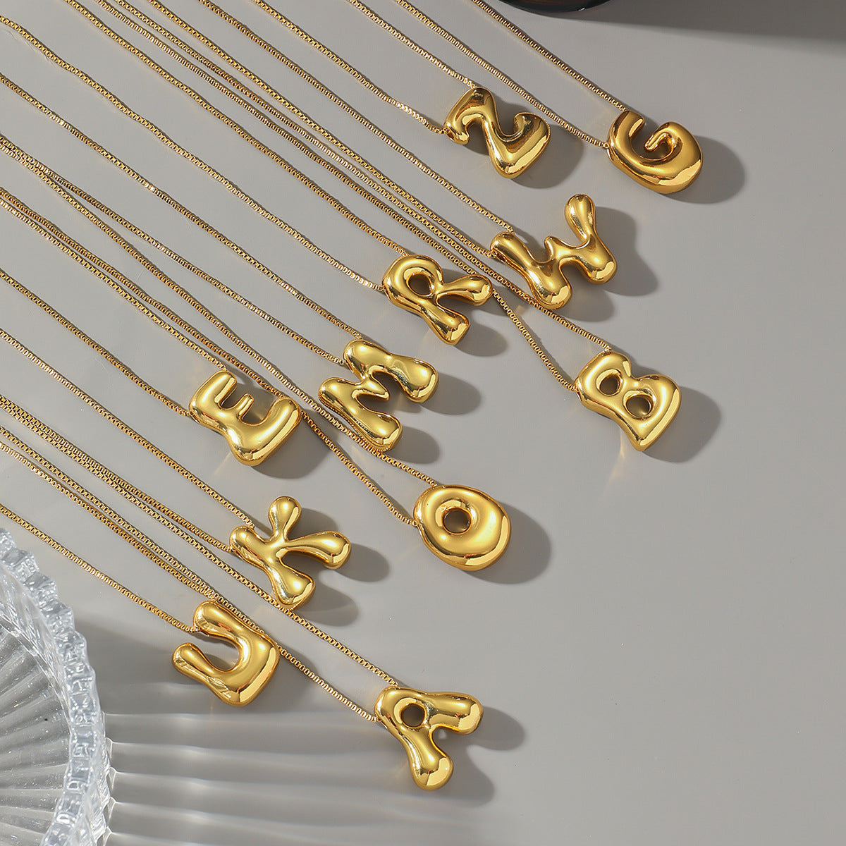 A-Z Bubble Letter Necklace 18K Gold Letter Pendant