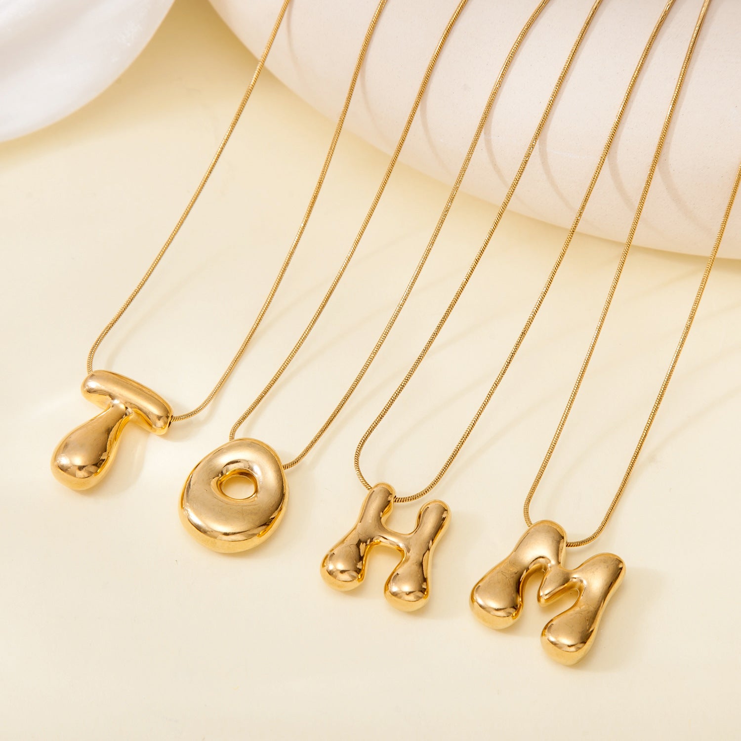 A-Z Bubble Letter Necklace 18K Gold Letter Pendant