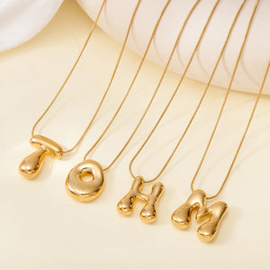 A-Z Bubble Letter Necklace 18K Gold Letter Pendant