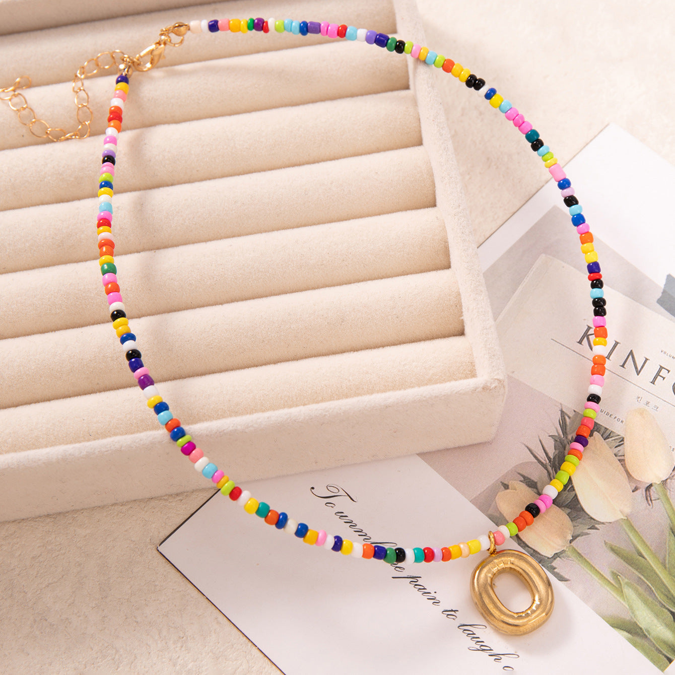 💚💛Buy 1 Get 1 Free-Colorful Bead Initial Necklace🩵❤️（Free shipping）