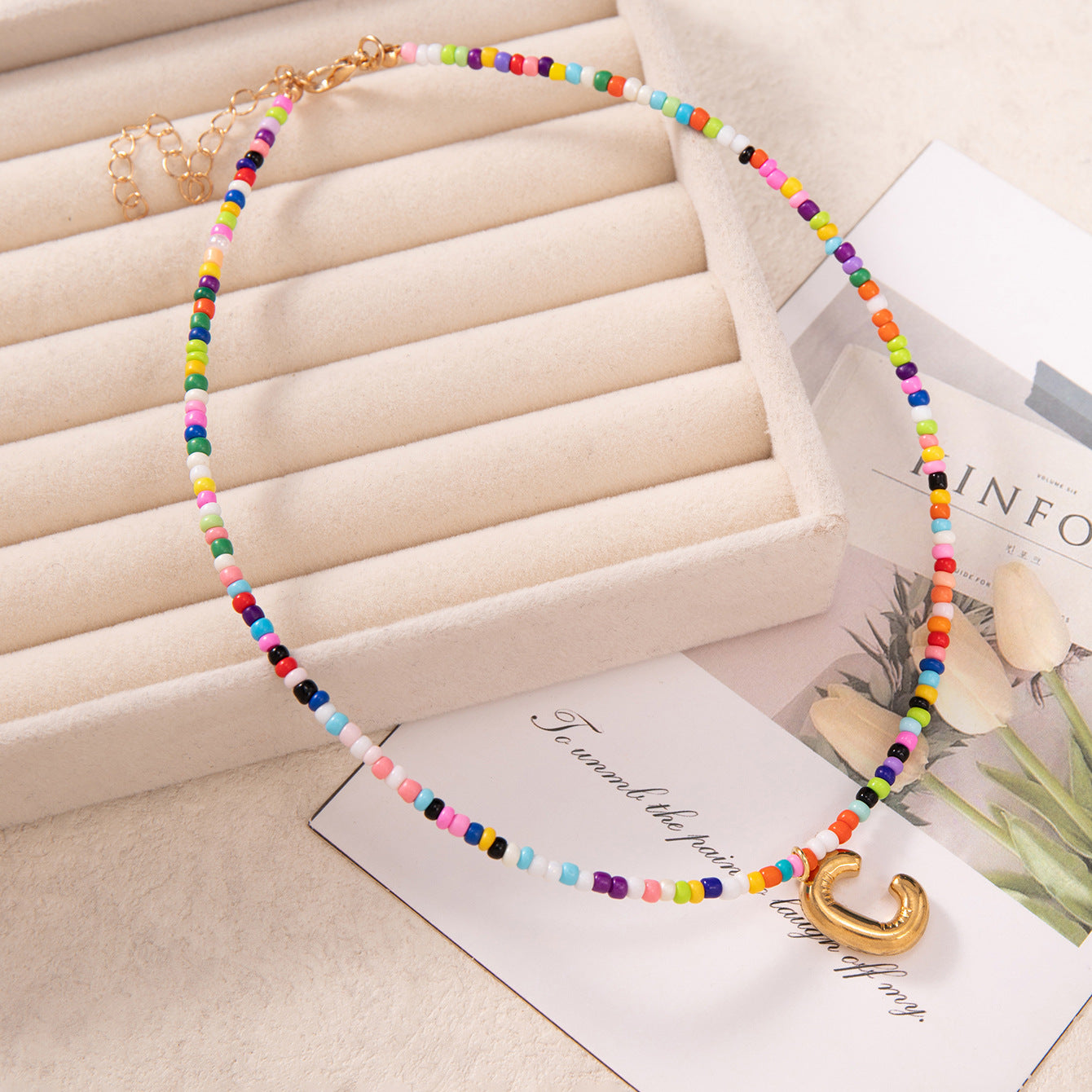 💚💛Buy 1 Get 1 Free-Colorful Bead Initial Necklace🩵❤️（Free shipping）