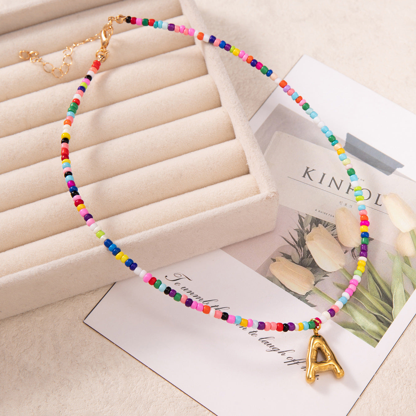 💚💛Buy 1 Get 1 Free-Colorful Bead Initial Necklace🩵❤️（Free shipping）