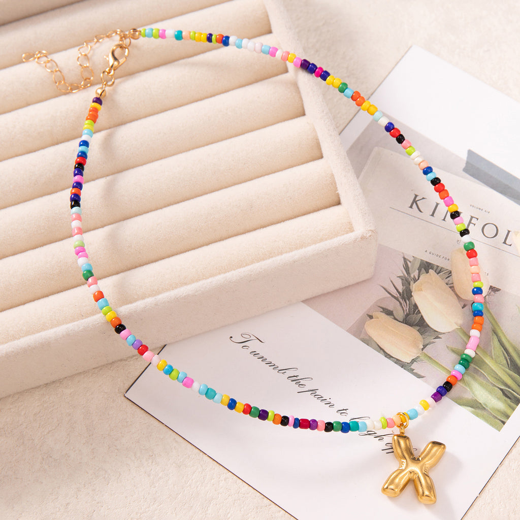 💚💛Buy 1 Get 1 Free-Colorful Bead Initial Necklace🩵❤️（Free shipping）