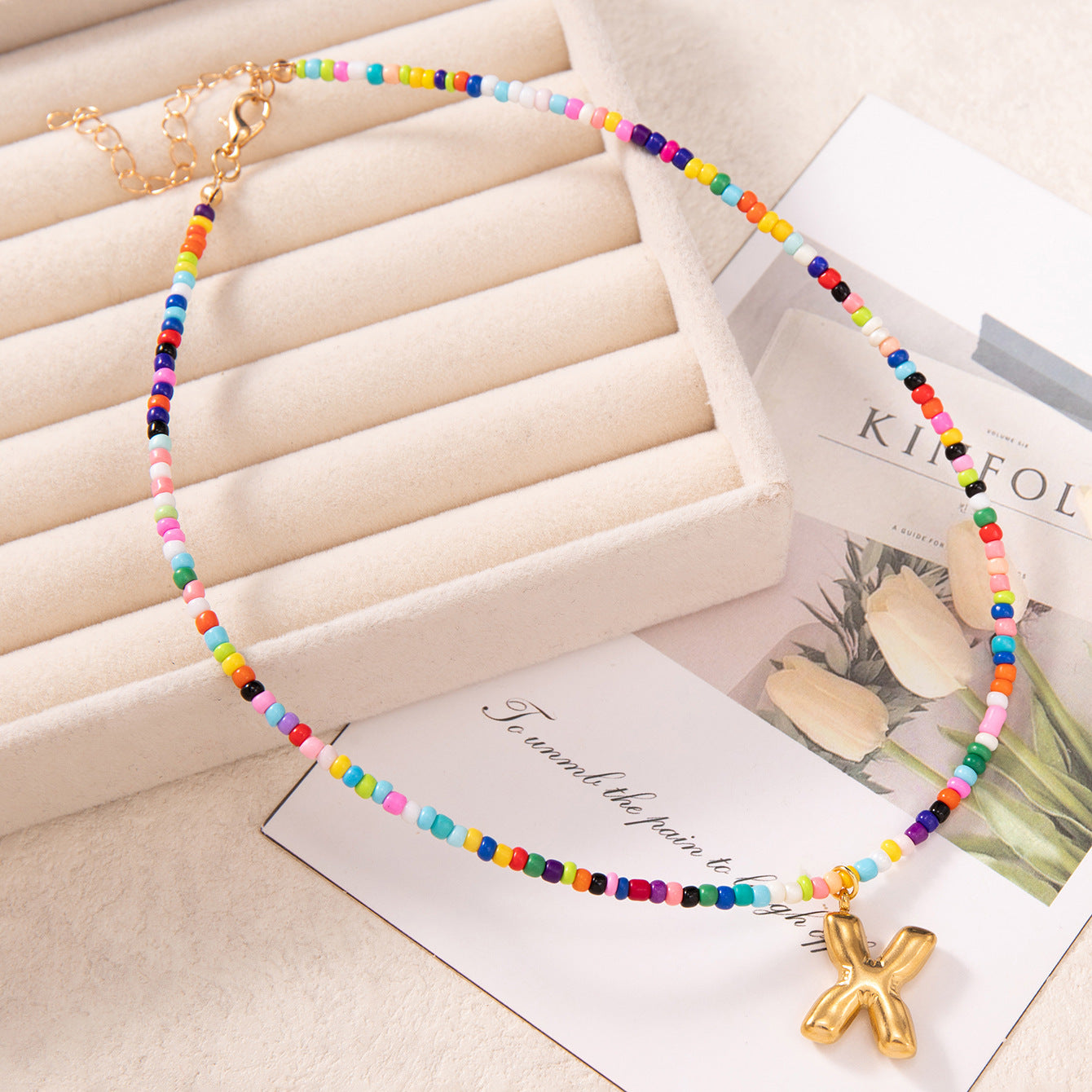 💚💛Buy 1 Get 1 Free-Colorful Bead Initial Necklace🩵❤️（Free shipping）