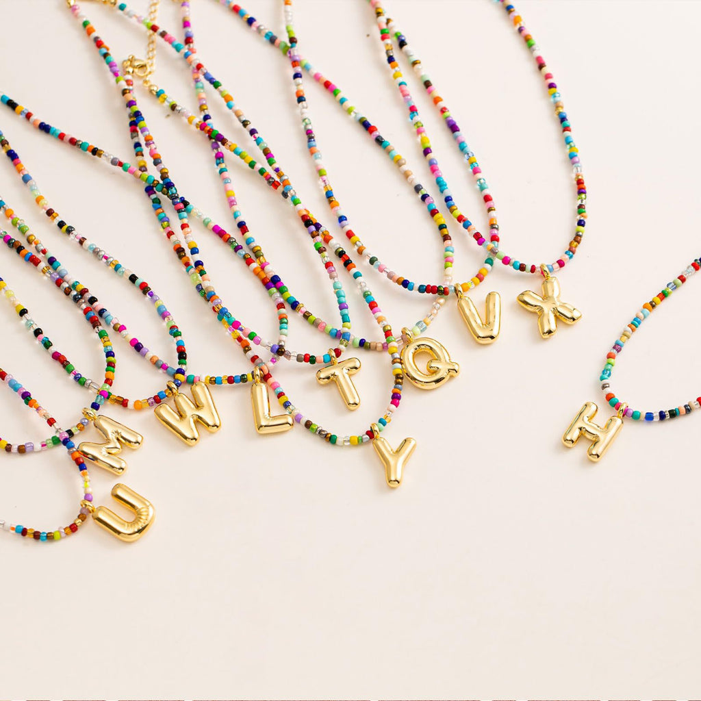 💚💛Buy 1 Get 1 Free-Colorful Bead Initial Necklace🩵❤️（Free shipping）