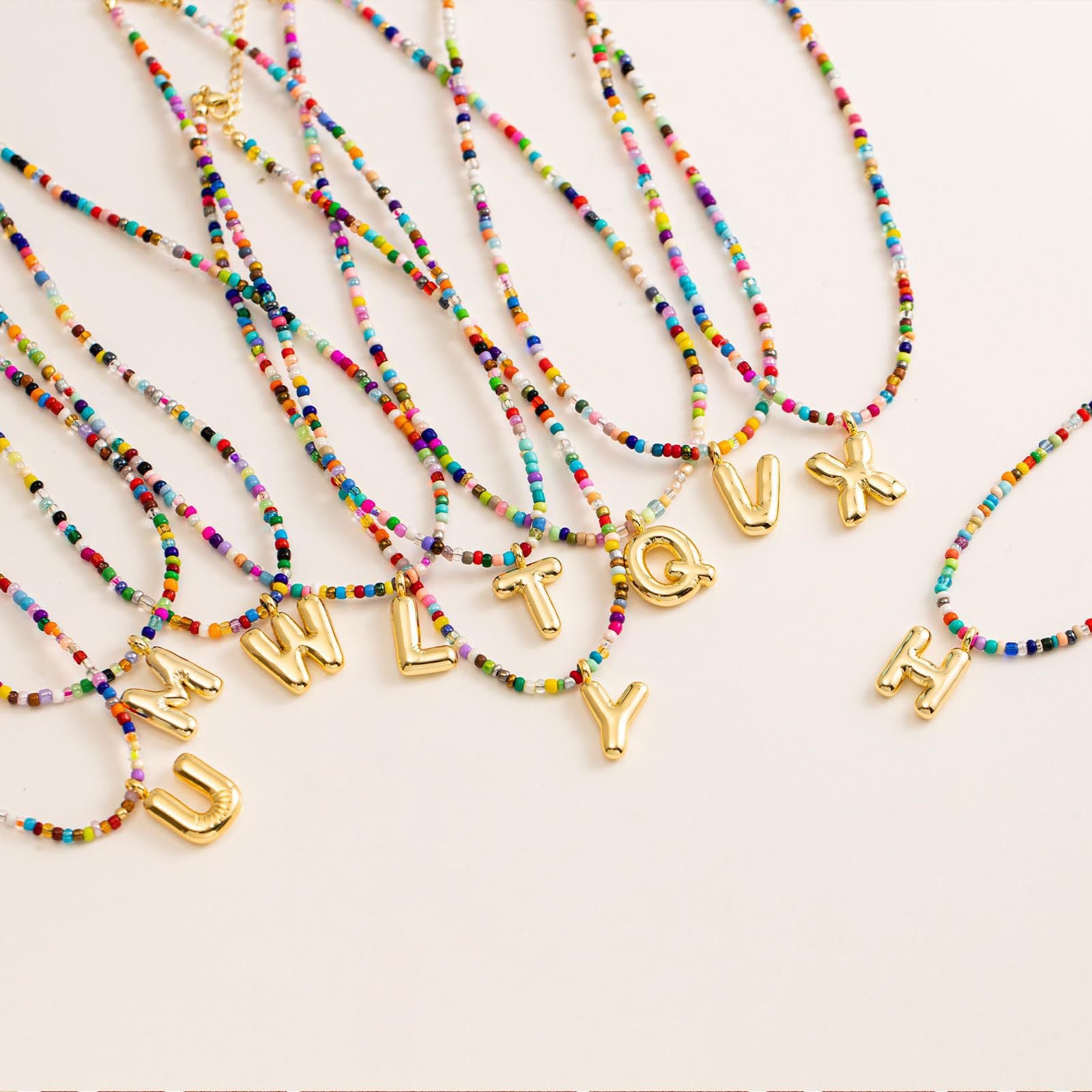 💚💛Buy 1 Get 1 Free-Colorful Bead Initial Necklace🩵❤️（Free shipping）
