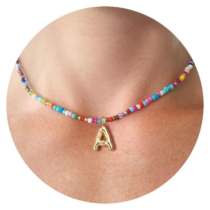 💚💛Buy 1 Get 1 Free-Colorful Bead Initial Necklace🩵❤️（Free shipping）