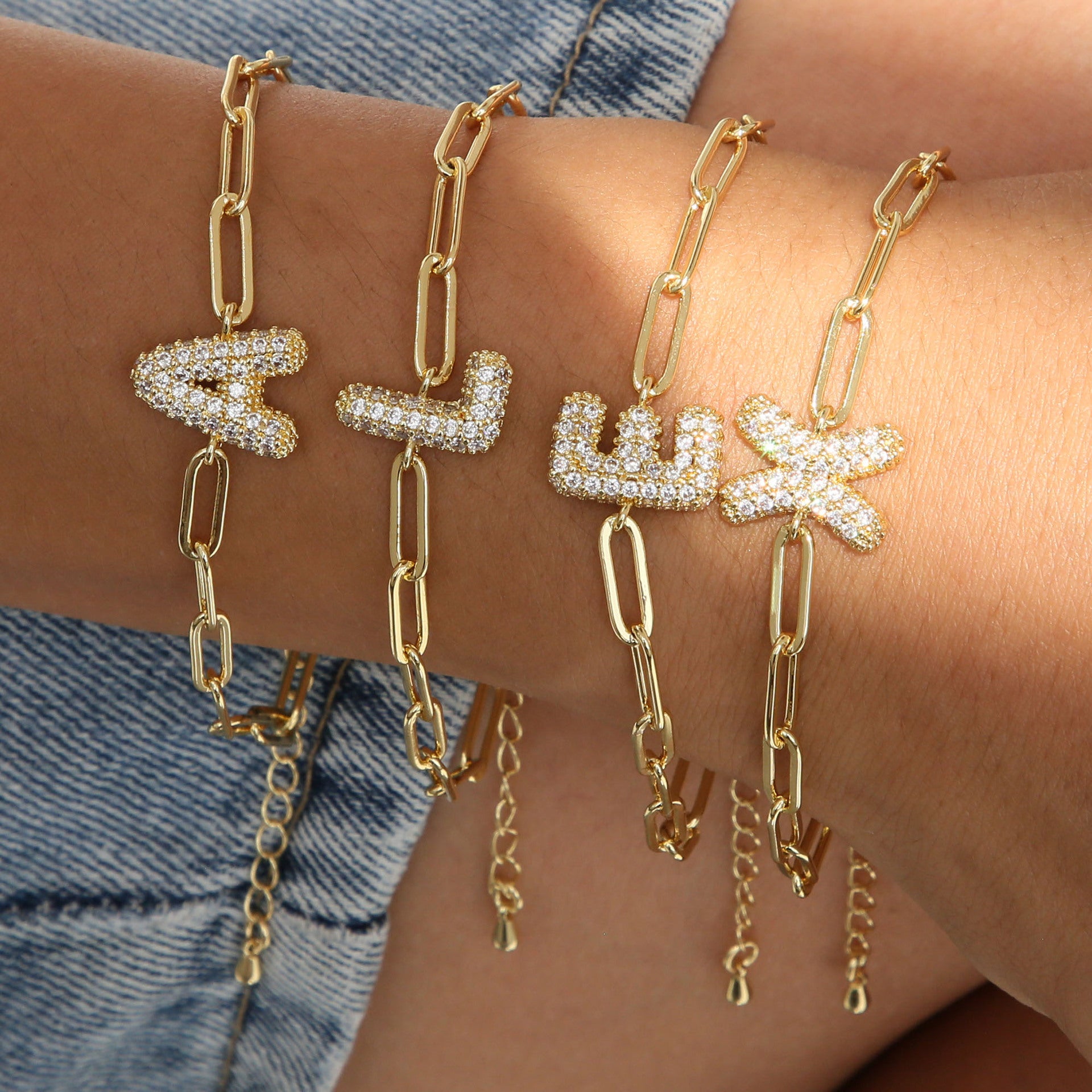 A-Z Adjustable Bubble Letter Bracelet 2-Pack (Free shipping）