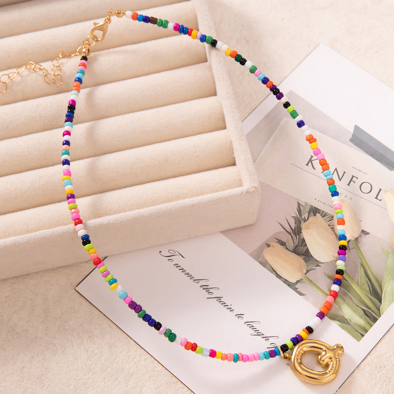 💚💛Buy 1 Get 1 Free-Colorful Bead Initial Necklace🩵❤️（Free shipping）