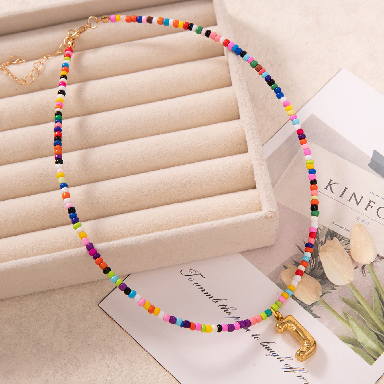 💚💛Buy 1 Get 1 Free-Colorful Bead Initial Necklace🩵❤️（Free shipping）