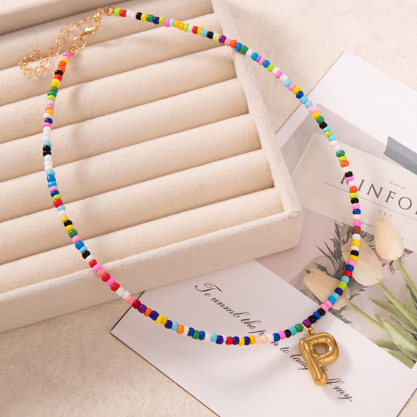 💚💛Buy 1 Get 1 Free-Colorful Bead Initial Necklace🩵❤️（Free shipping）