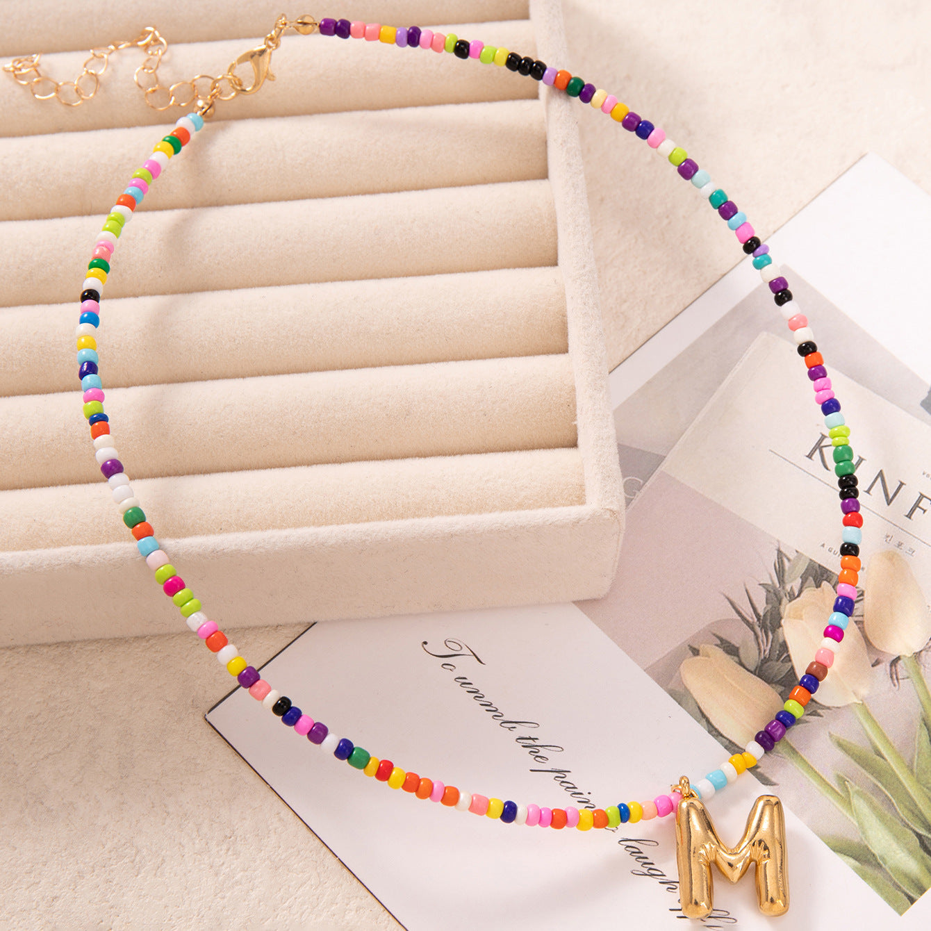 💚💛Buy 1 Get 1 Free-Colorful Bead Initial Necklace🩵❤️（Free shipping）
