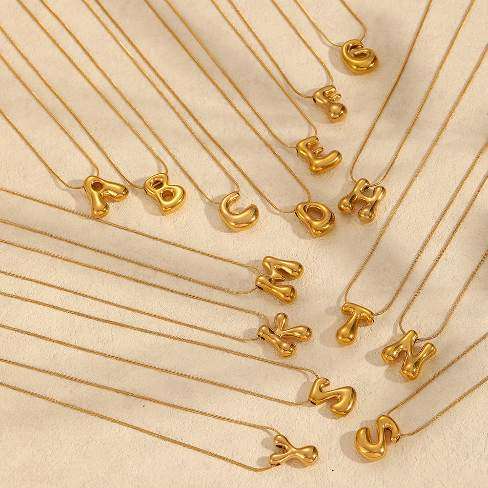 A-Z Bubble Letter Necklace 18K Gold Letter Pendant
