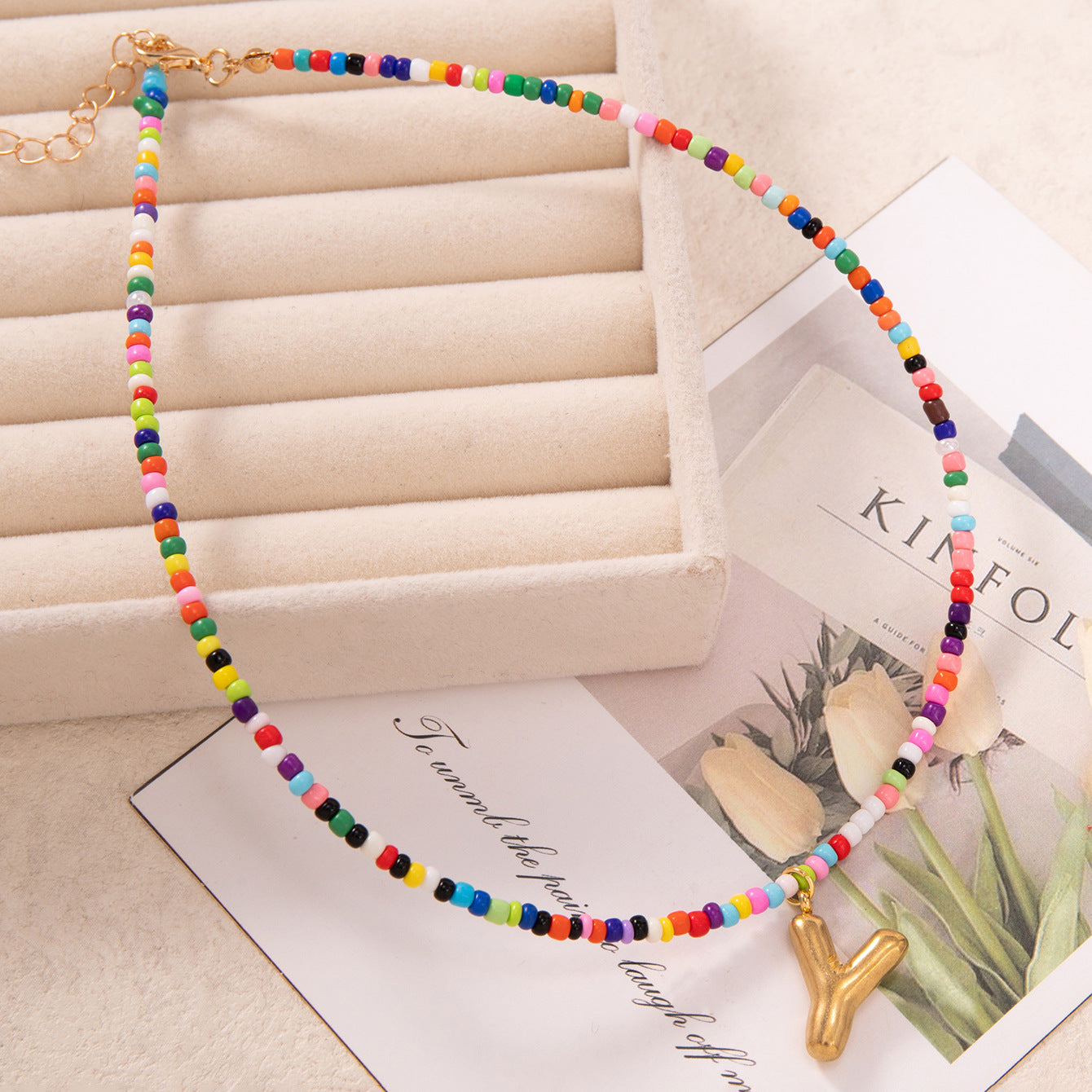 💚💛Buy 1 Get 1 Free-Colorful Bead Initial Necklace🩵❤️（Free shipping）