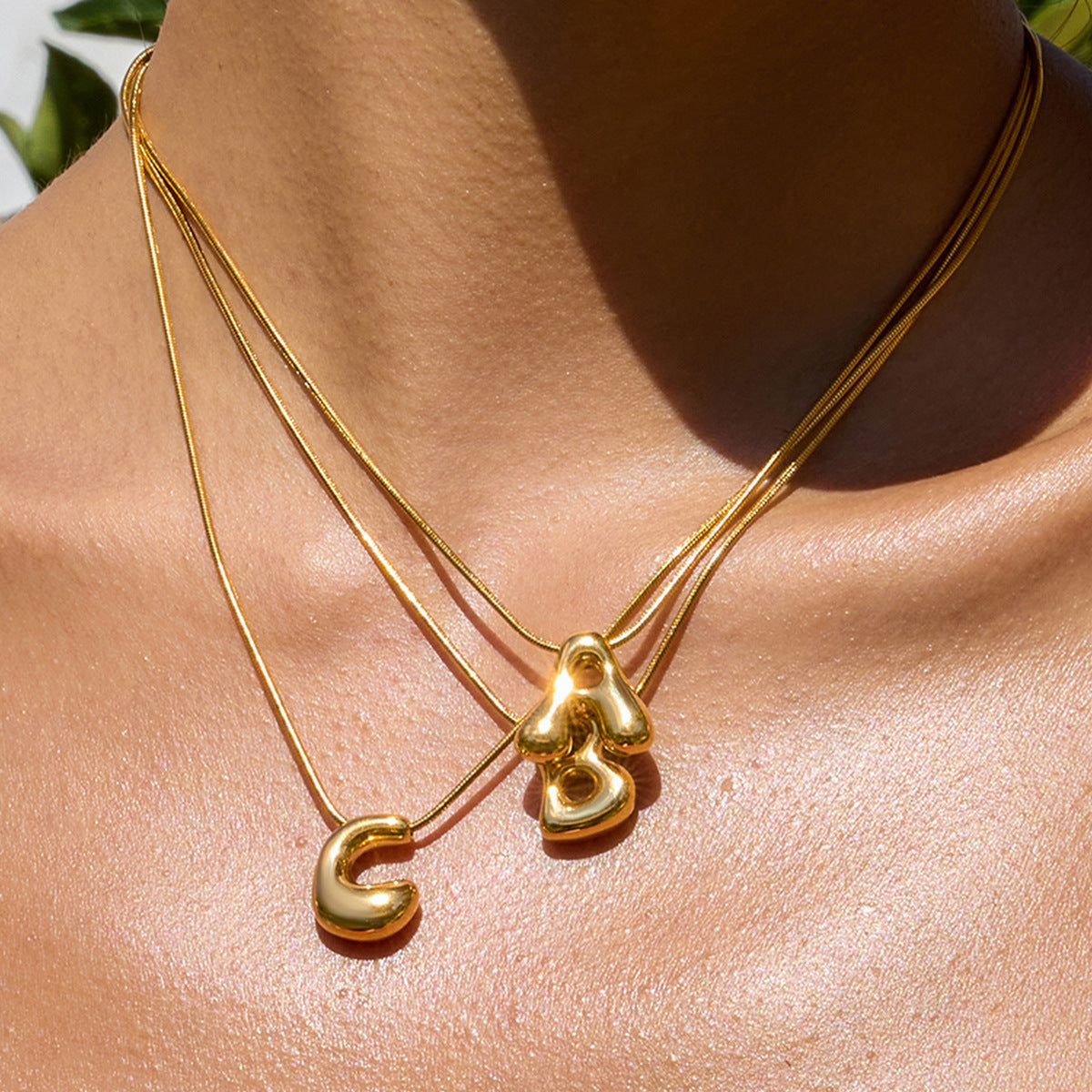 A-Z Bubble Letter Necklace 18K Gold Letter Pendant