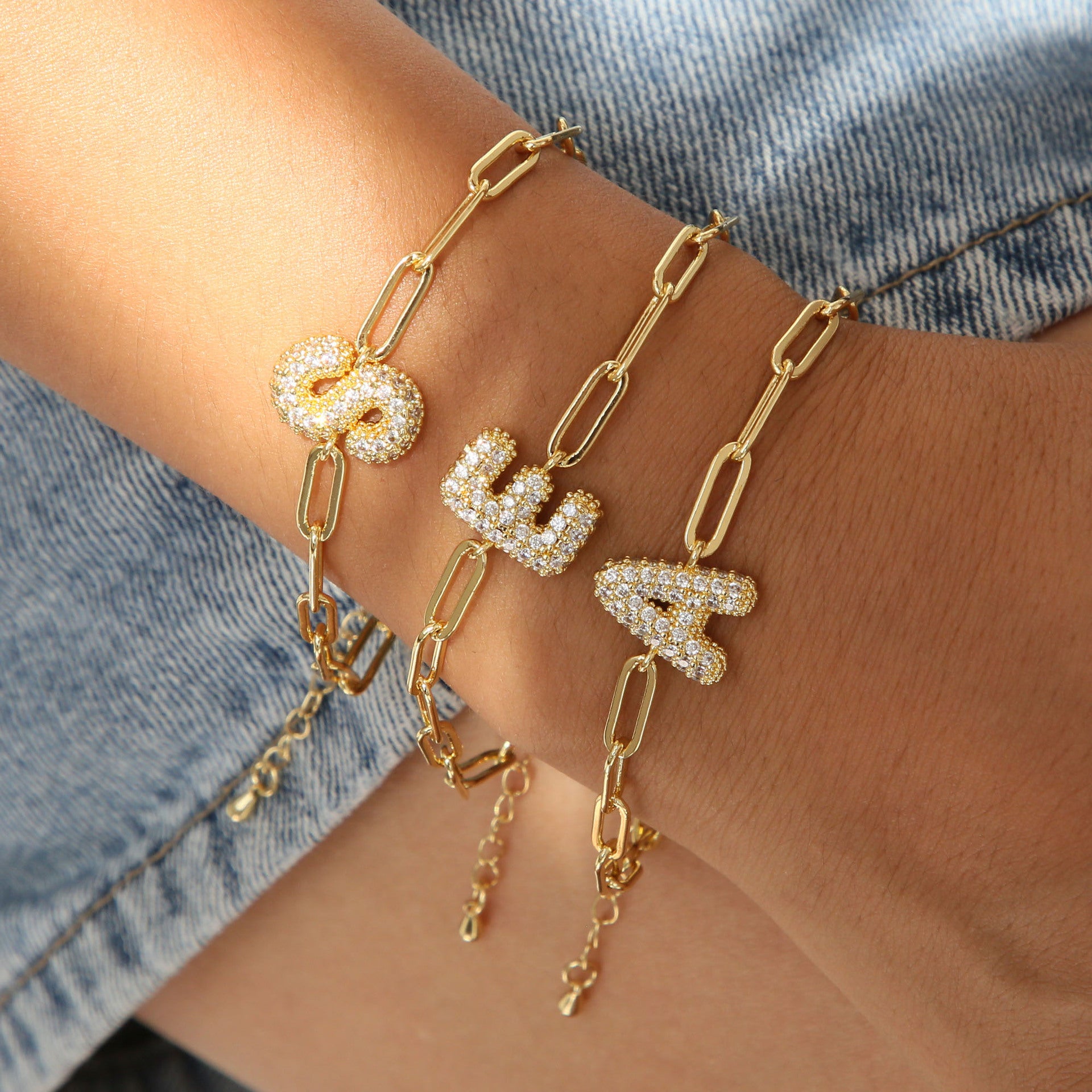 A-Z Adjustable Bubble Letter Bracelet 2-Pack (Free shipping）