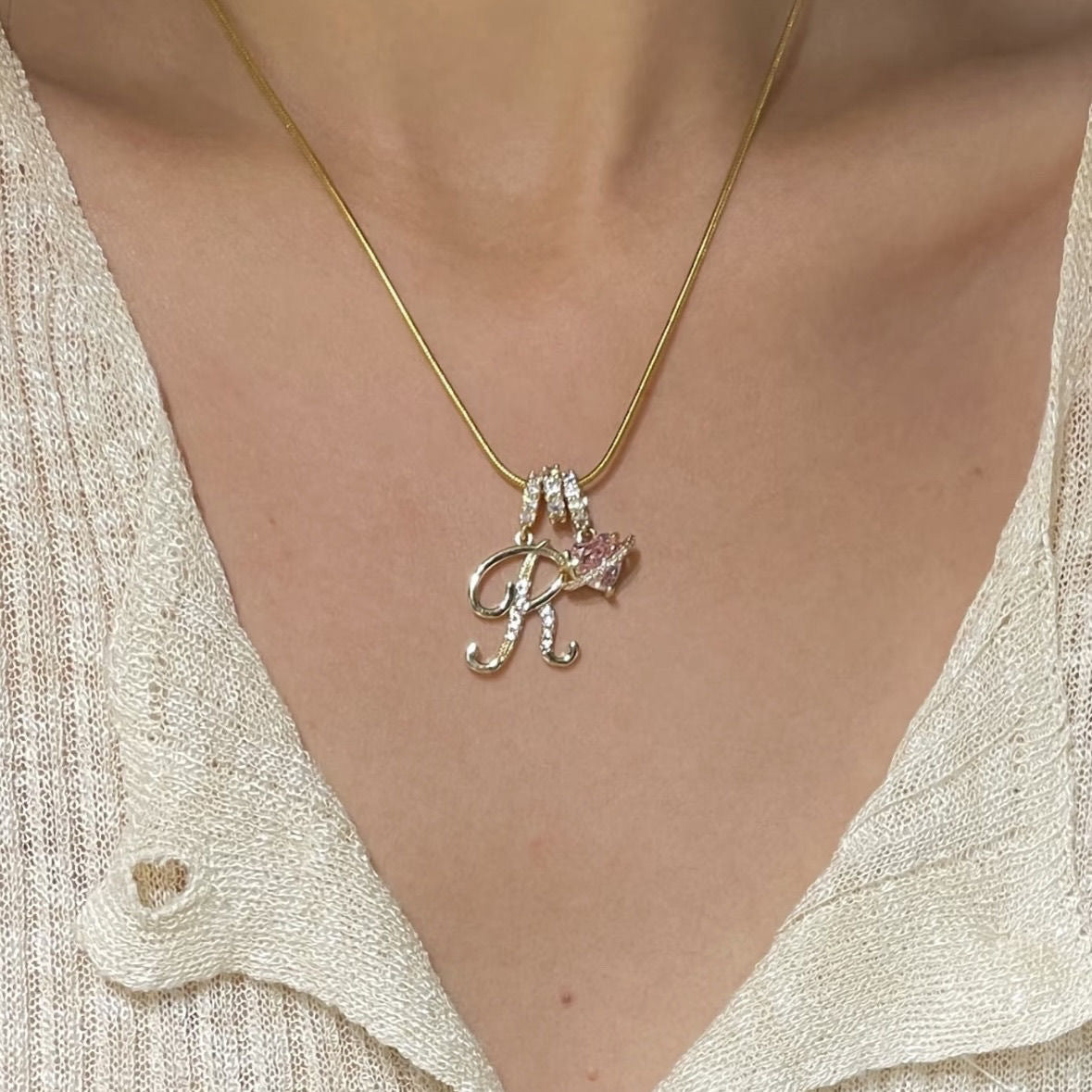 “Shining Love”  18K Gold Initial Heart Pendant Necklace-Free shipping