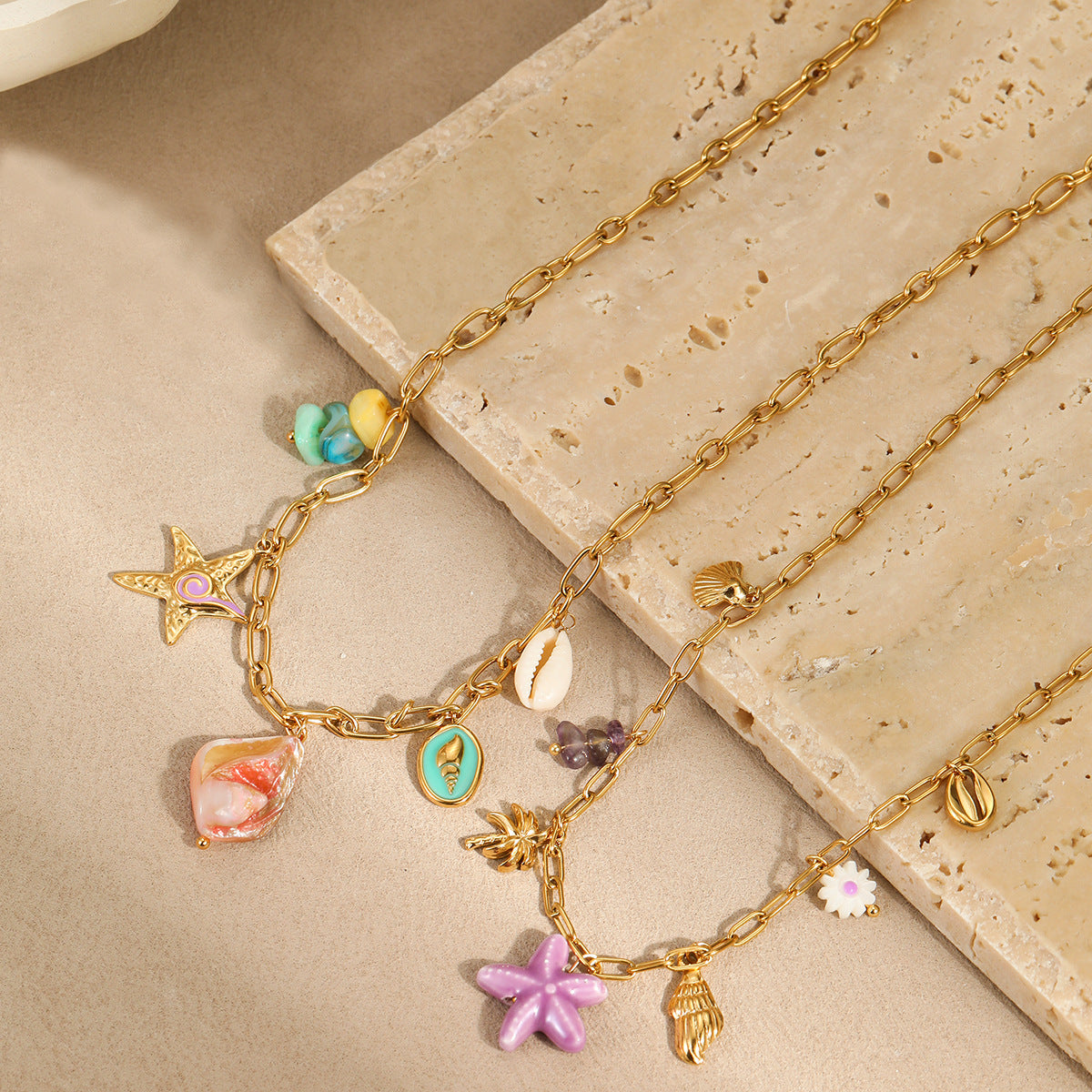 Shell Natural Stone Pendant Necklace Bracelets