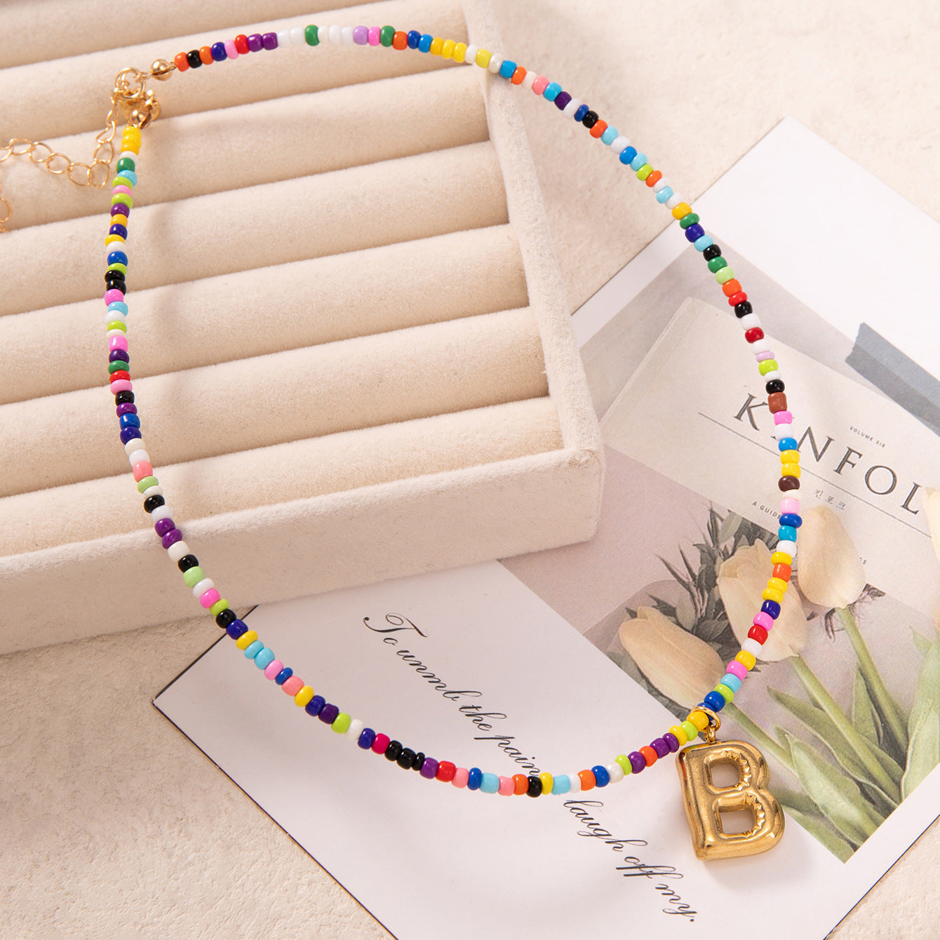 💚💛Buy 1 Get 1 Free-Colorful Bead Initial Necklace🩵❤️（Free shipping）