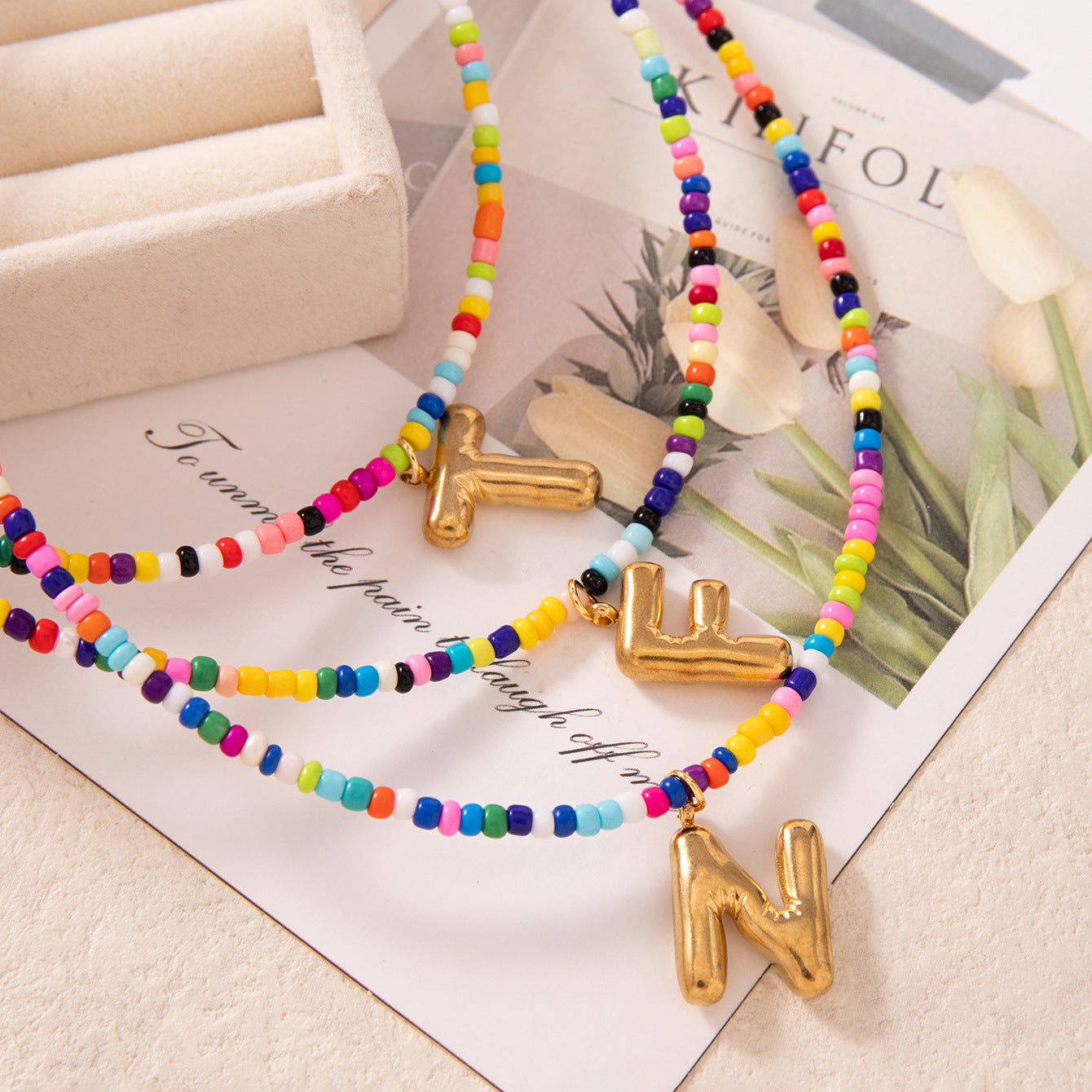 💚💛Buy 1 Get 1 Free-Colorful Bead Initial Necklace🩵❤️（Free shipping）