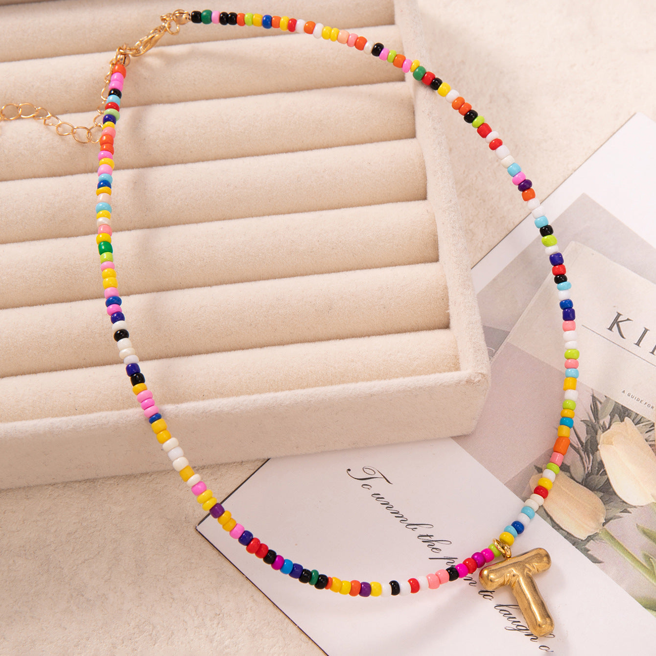 💚💛Buy 1 Get 1 Free-Colorful Bead Initial Necklace🩵❤️（Free shipping）