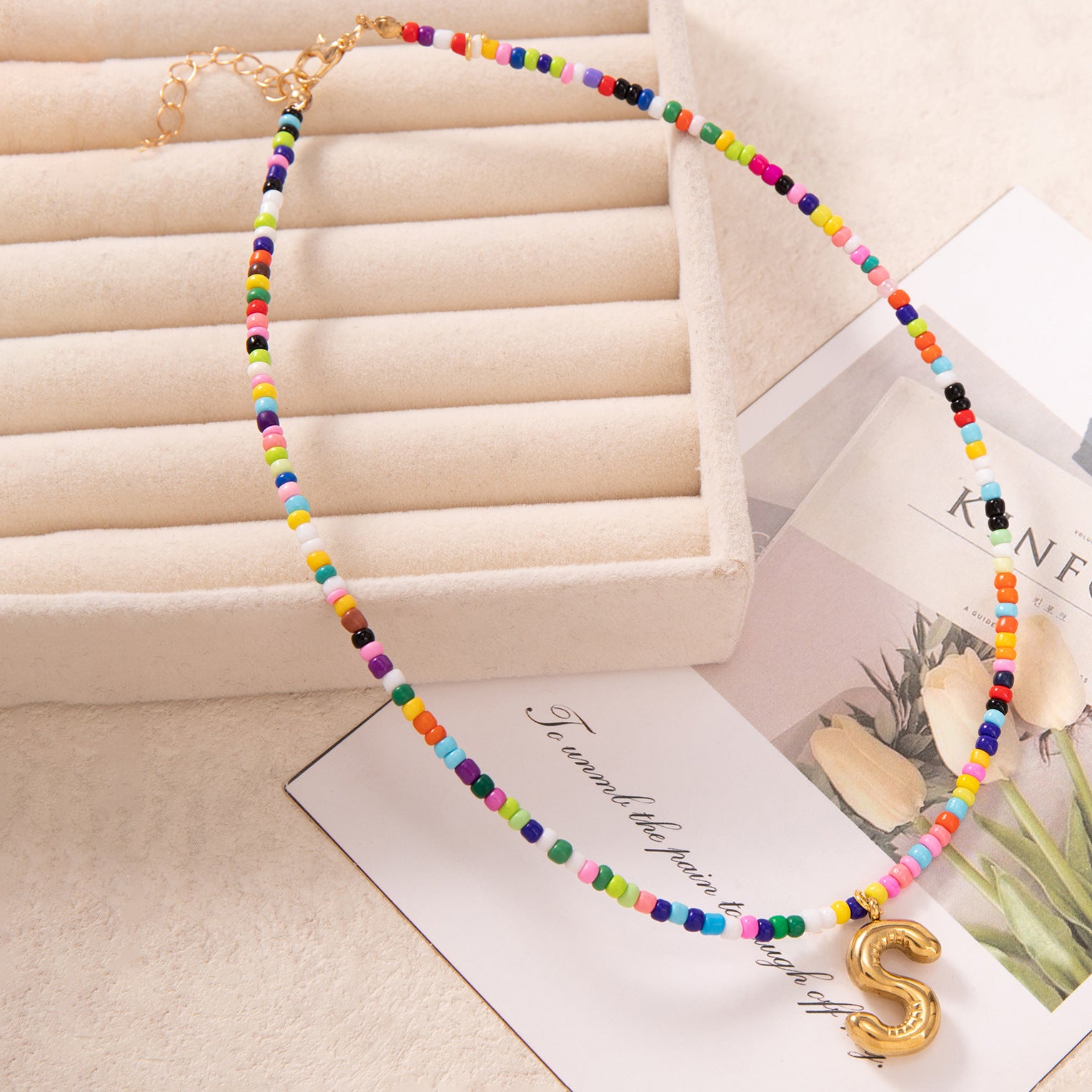 💚💛Buy 1 Get 1 Free-Colorful Bead Initial Necklace🩵❤️（Free shipping）