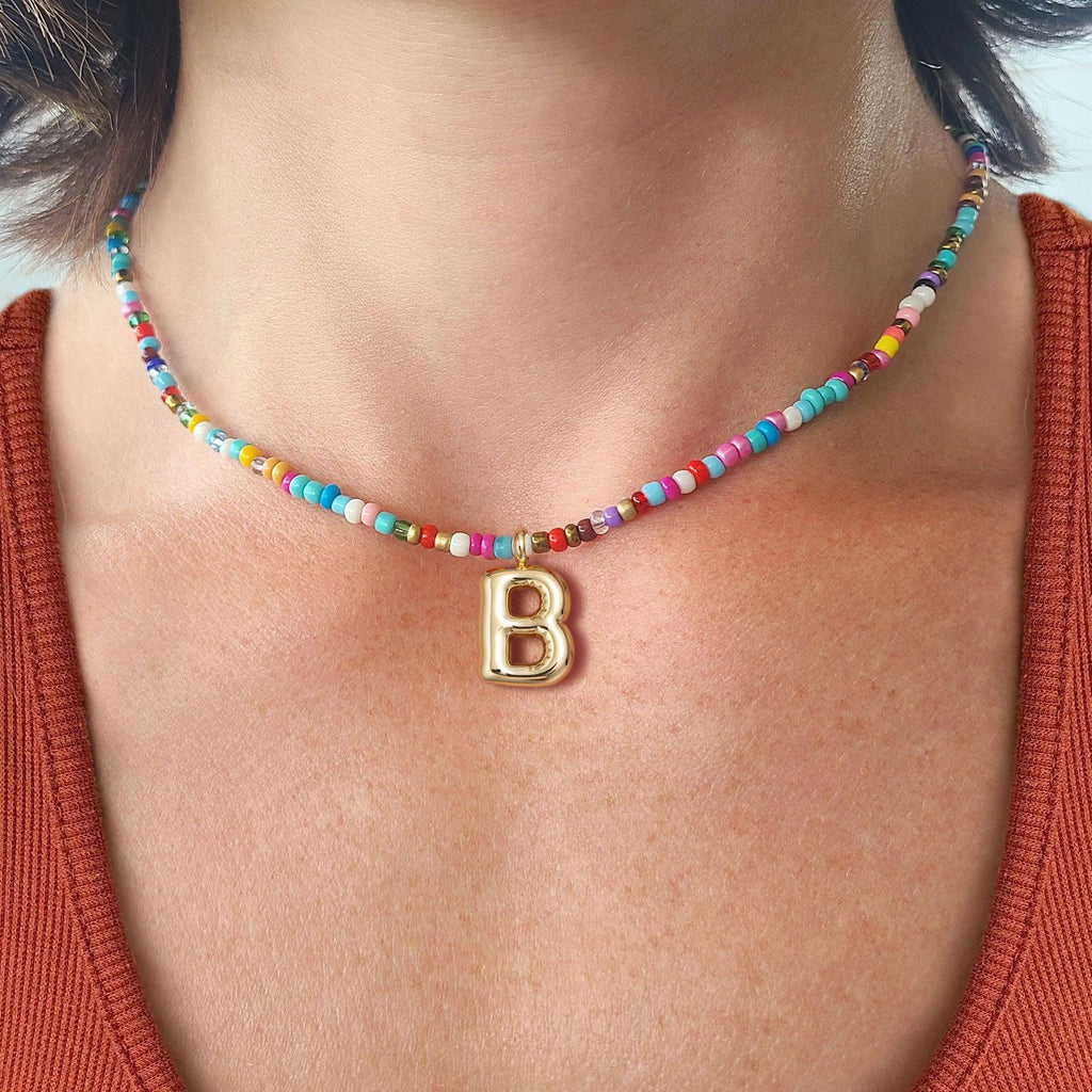 💚💛Buy 1 Get 1 Free-Colorful Bead Initial Necklace🩵❤️（Free shipping）