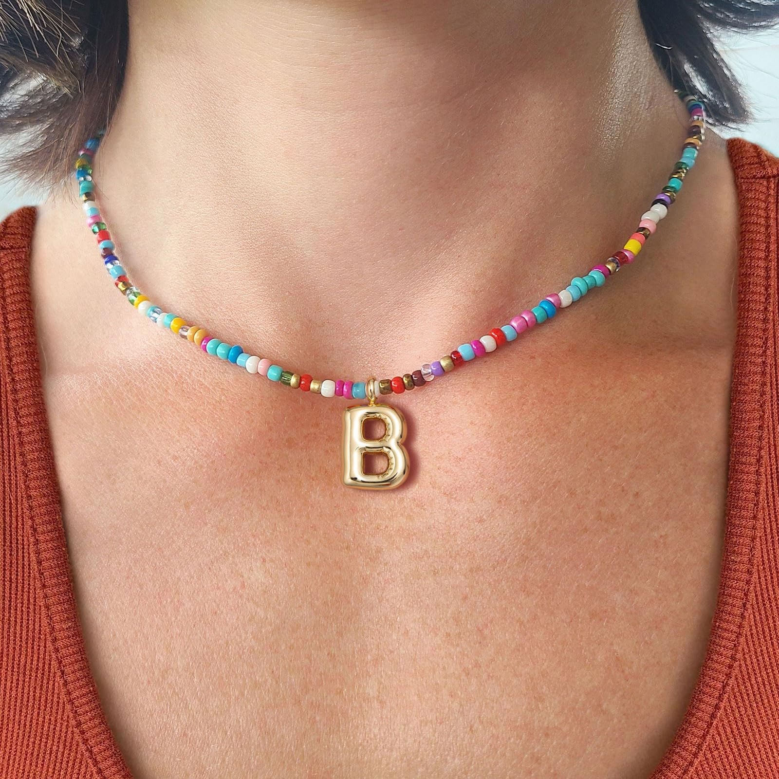 💚💛Buy 1 Get 1 Free-Colorful Bead Initial Necklace🩵❤️（Free shipping）