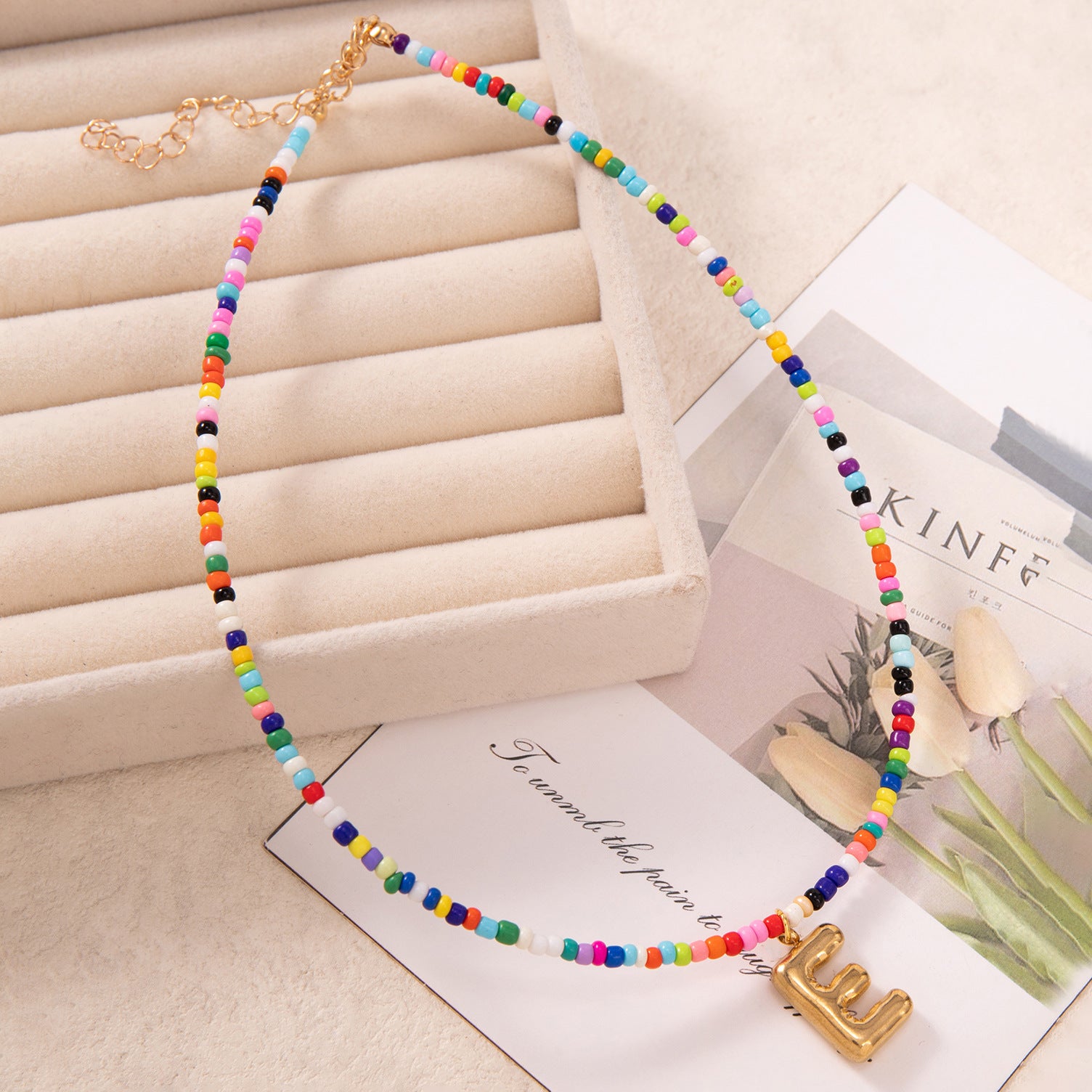 💚💛Buy 1 Get 1 Free-Colorful Bead Initial Necklace🩵❤️（Free shipping）