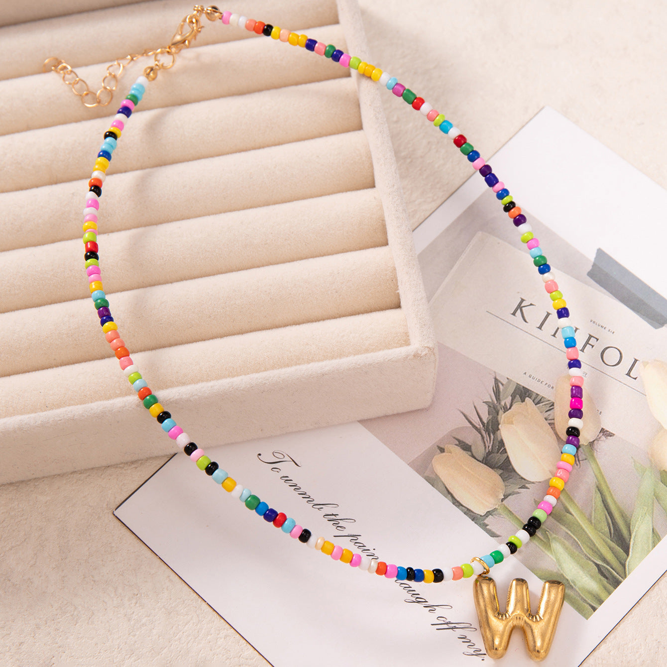 💚💛Buy 1 Get 1 Free-Colorful Bead Initial Necklace🩵❤️（Free shipping）