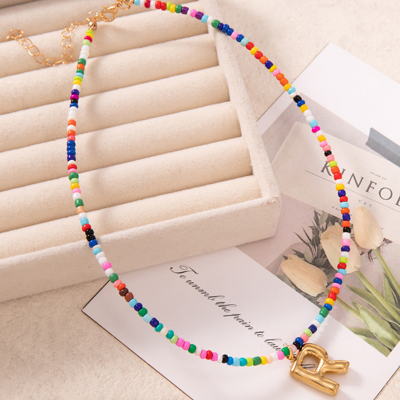 💚💛Buy 1 Get 1 Free-Colorful Bead Initial Necklace🩵❤️（Free shipping）