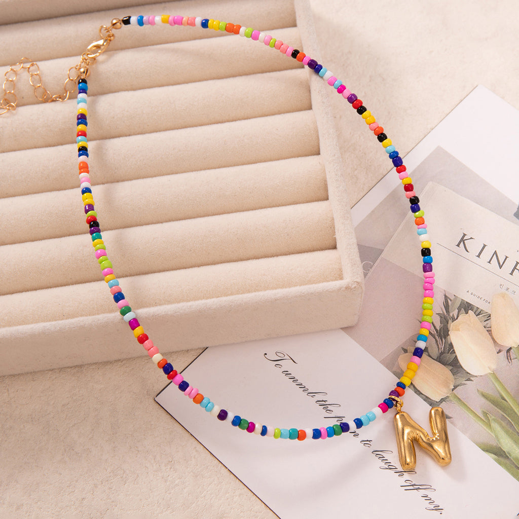 💚💛Buy 1 Get 1 Free-Colorful Bead Initial Necklace🩵❤️（Free shipping）