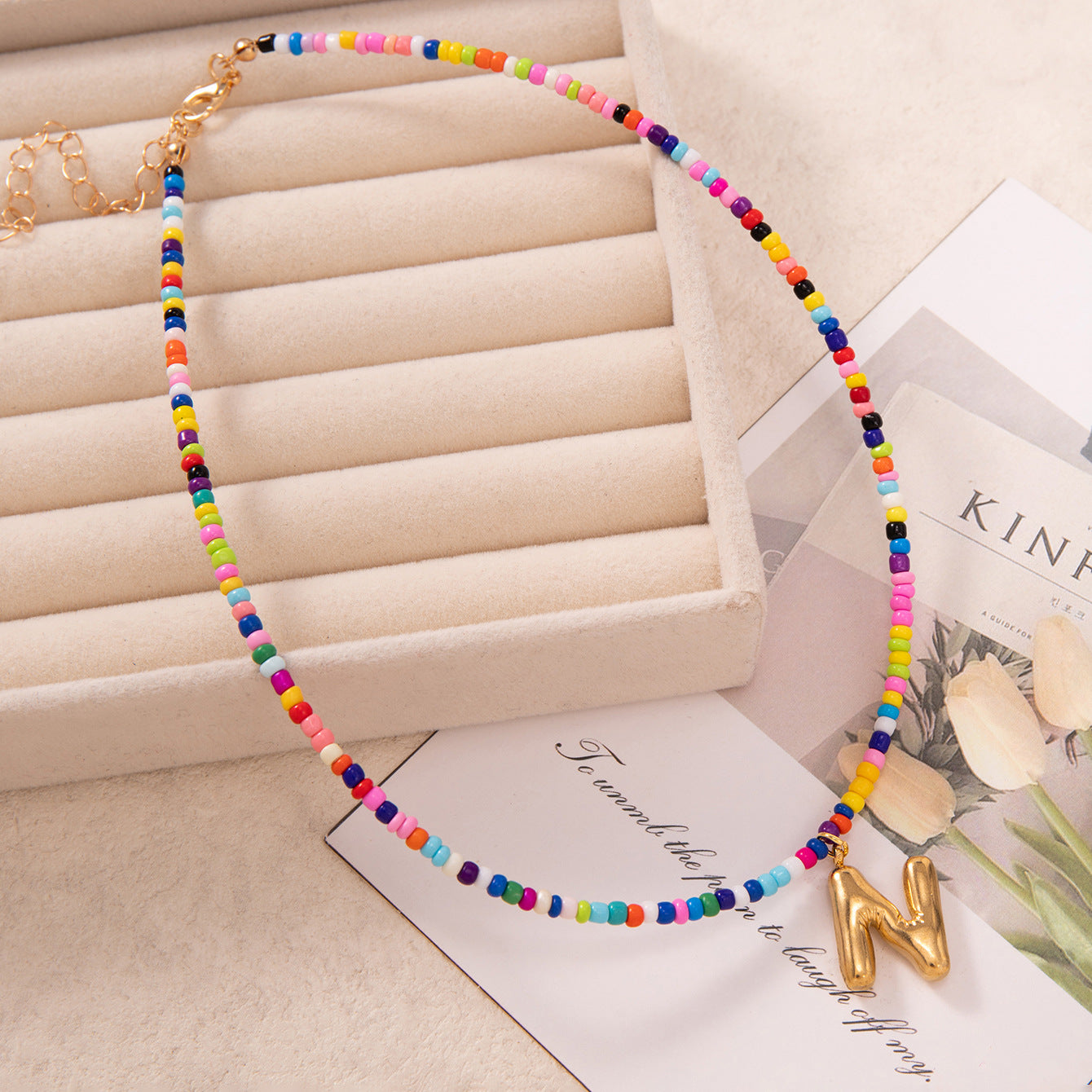 💚💛Buy 1 Get 1 Free-Colorful Bead Initial Necklace🩵❤️（Free shipping）