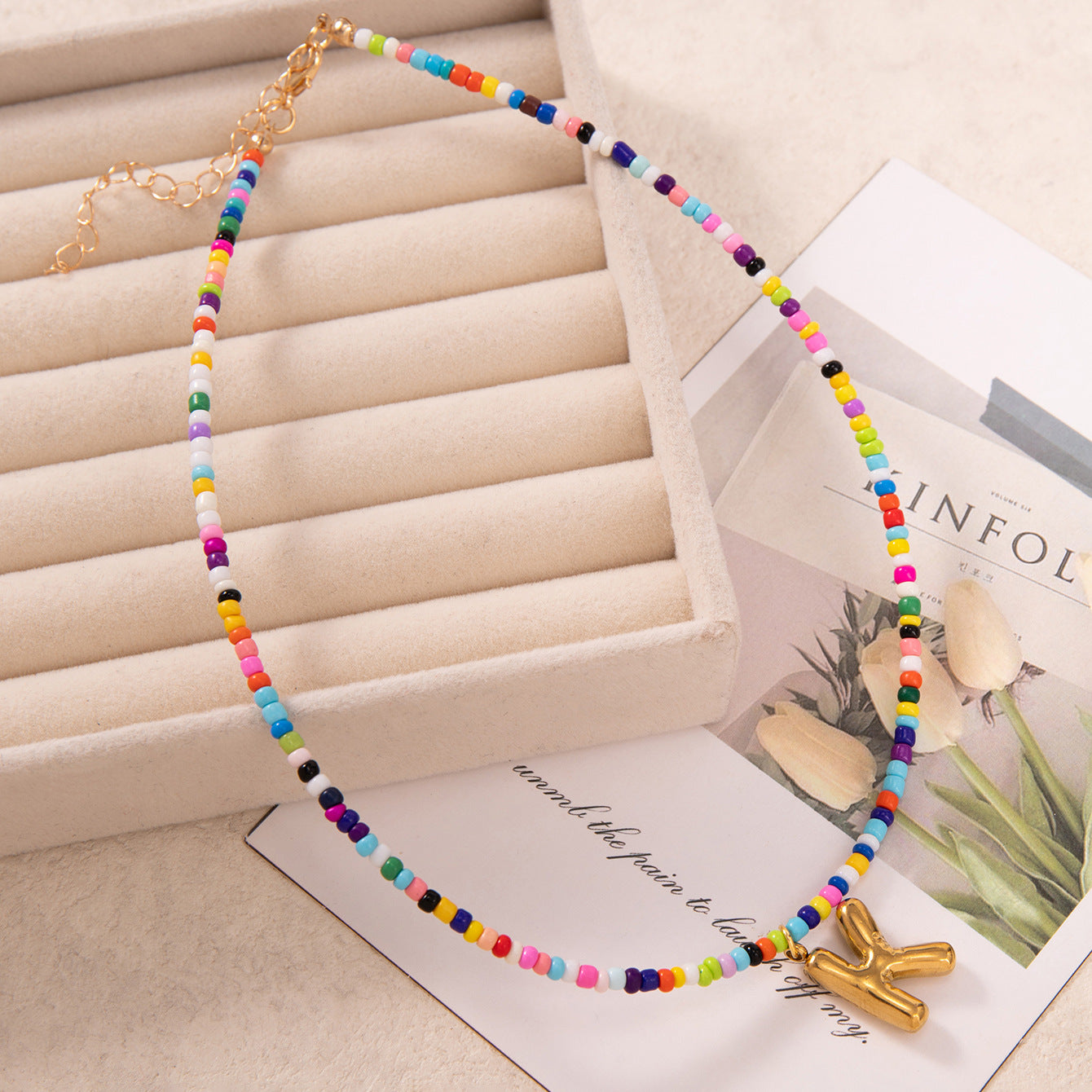 💚💛Buy 1 Get 1 Free-Colorful Bead Initial Necklace🩵❤️（Free shipping）