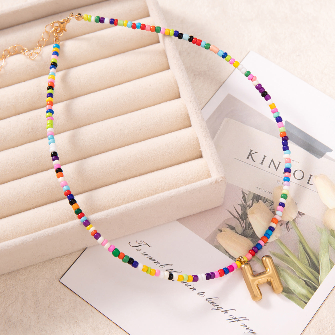 💚💛Buy 1 Get 1 Free-Colorful Bead Initial Necklace🩵❤️（Free shipping）