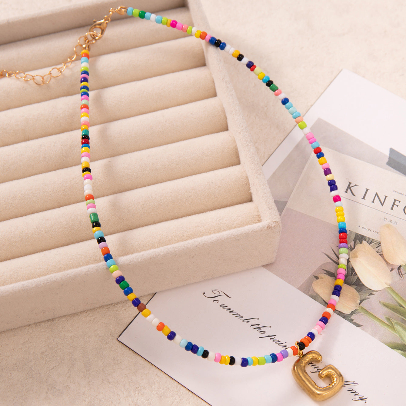 💚💛Buy 1 Get 1 Free-Colorful Bead Initial Necklace🩵❤️（Free shipping）