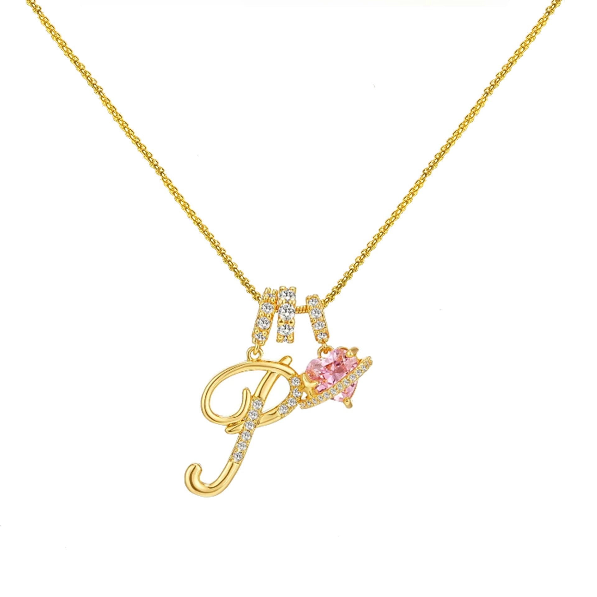 “Shining Love”  18K Gold Initial Heart Pendant Necklace-Free shipping