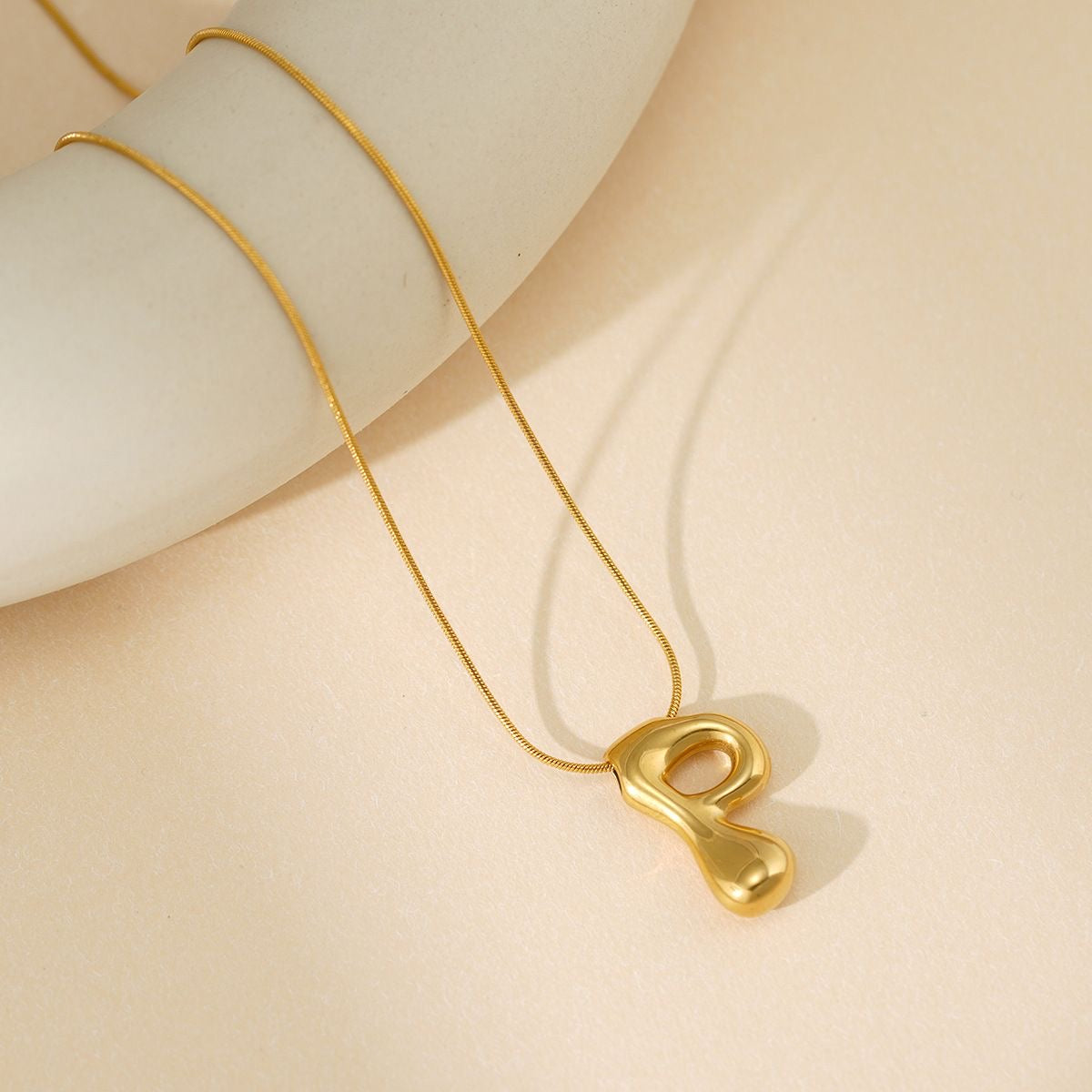 A-Z Bubble Letter Necklace 18K Gold Letter Pendant